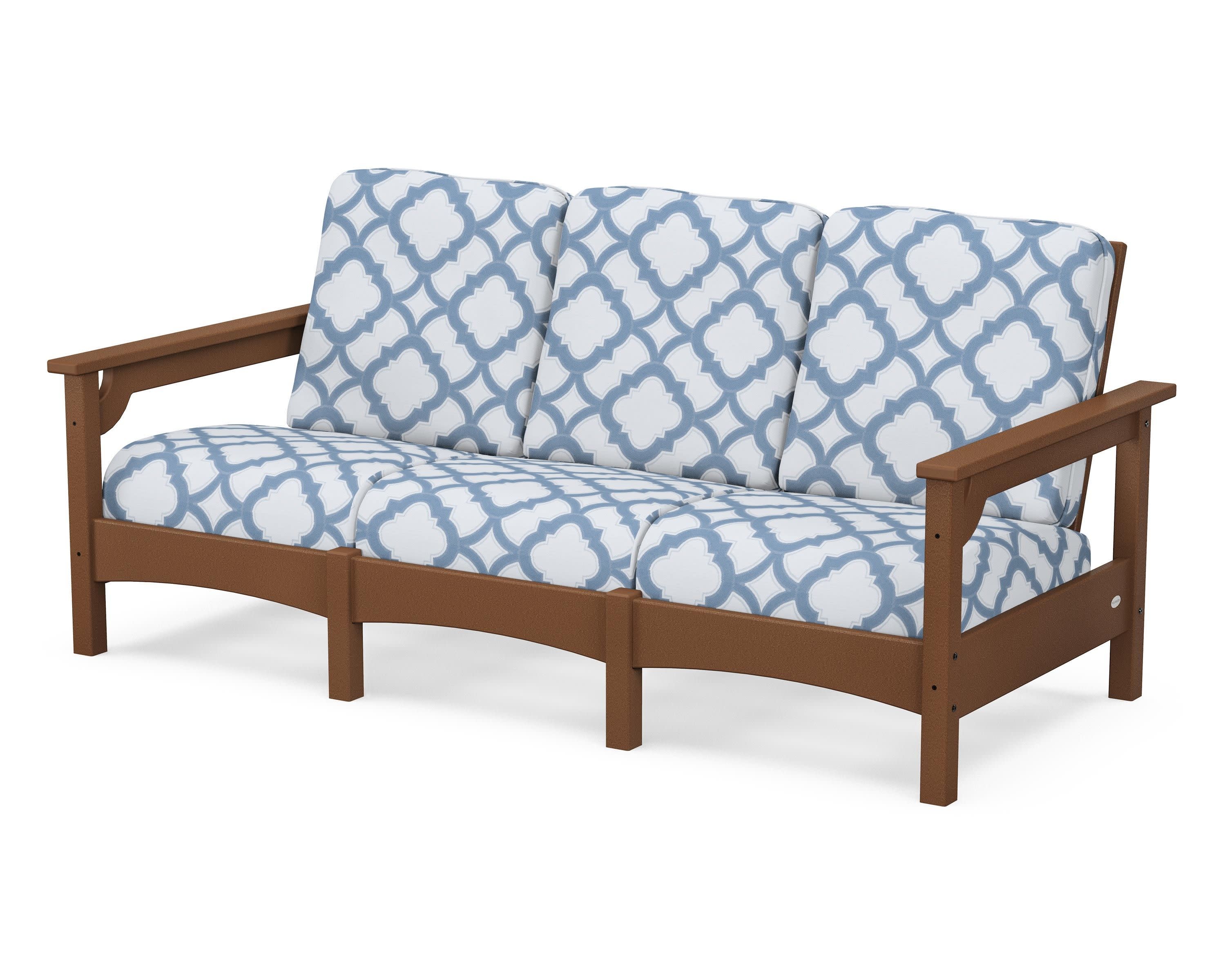 Club Sofa in Teak / Trellis Sky Blue