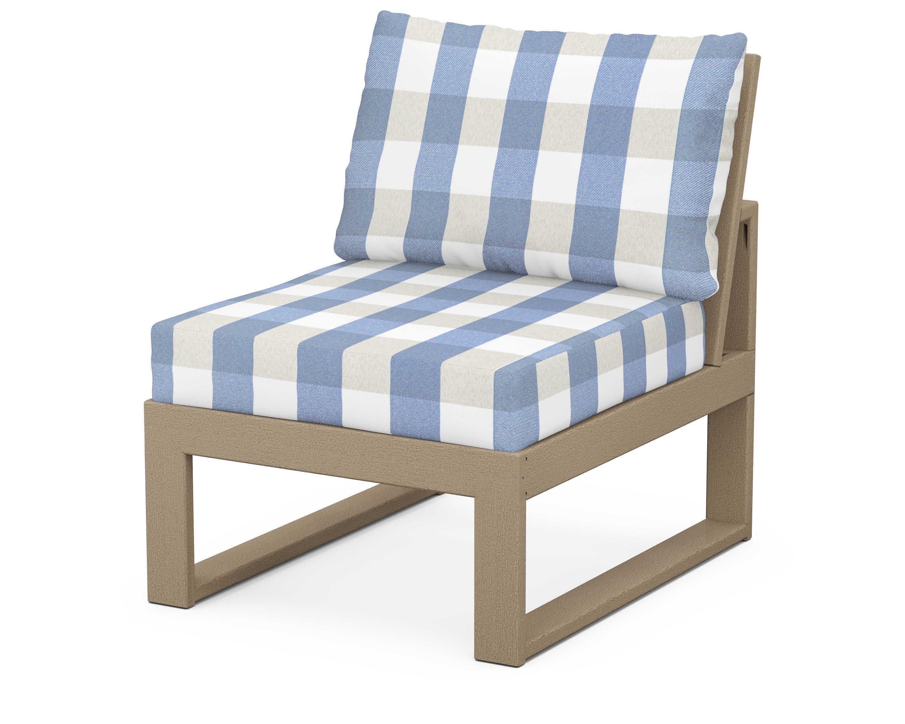 Modular Armless Chair in Vintage Sahara / Buffalo Plaid Sky Blue