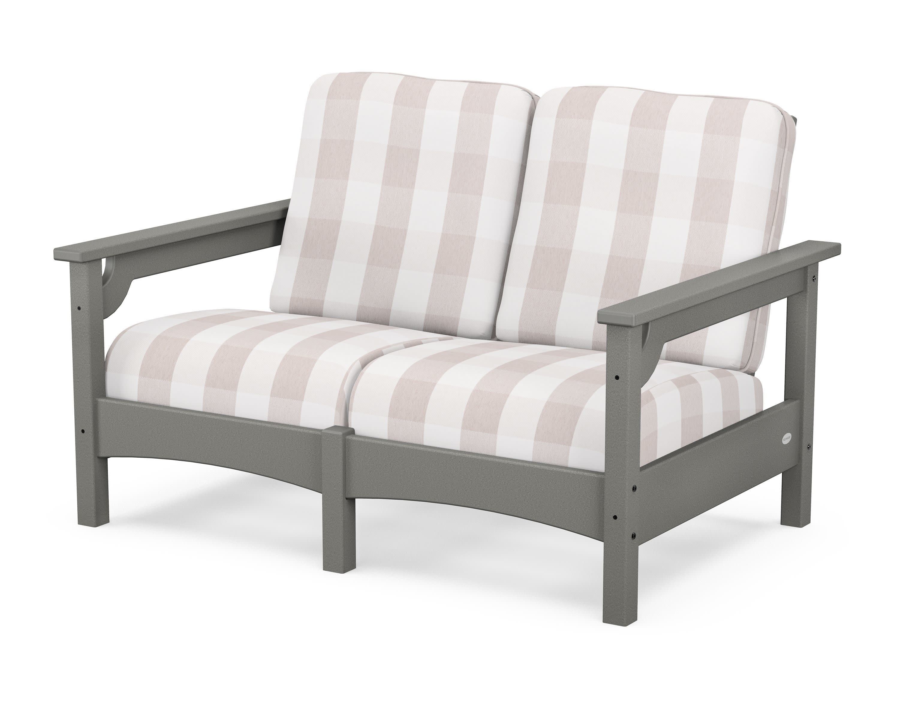 Club Loveseat in Slate Grey / Buffalo Plaid Dune Burlap