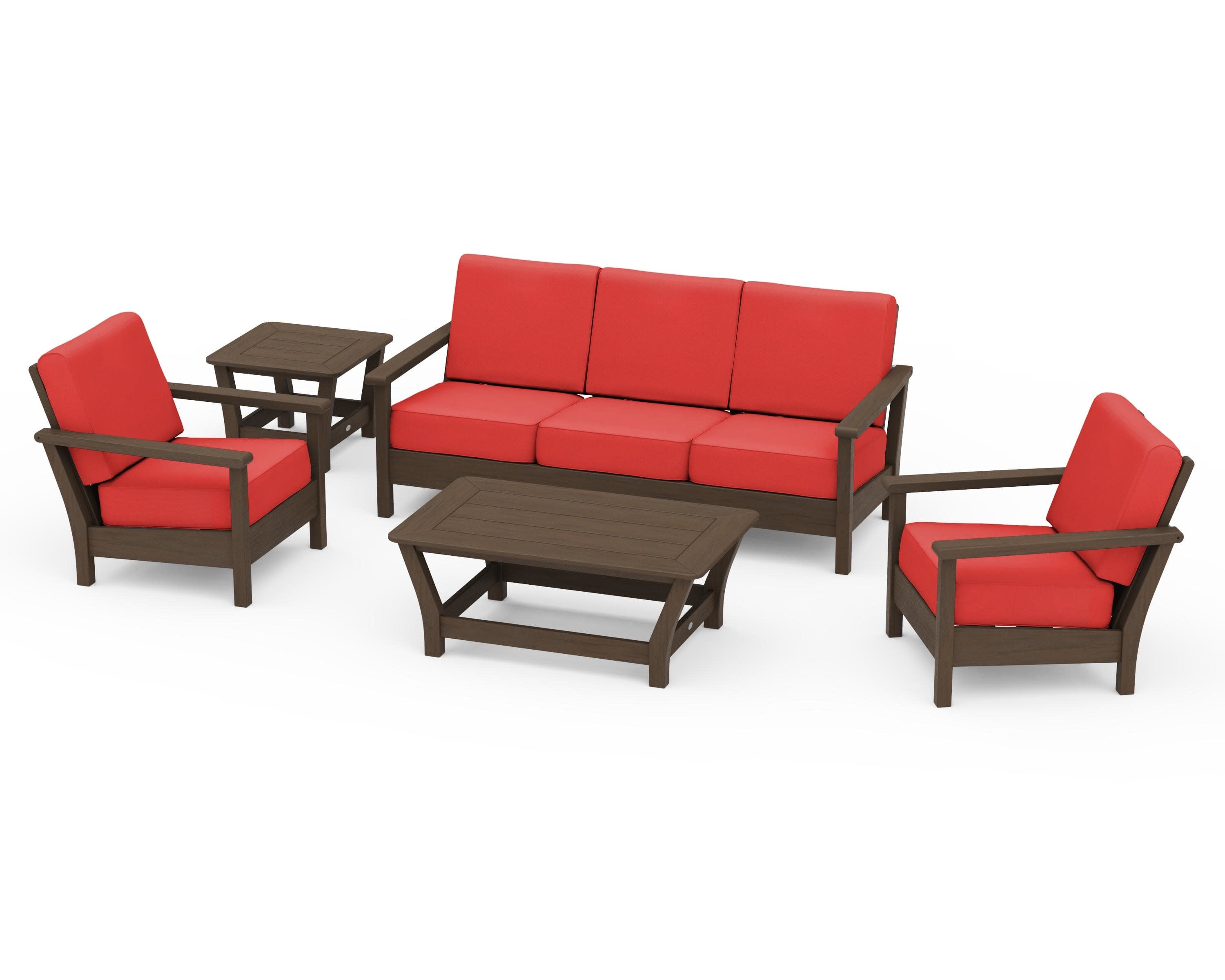 Harbour 5-Piece Deep Seating Set in Kona / Crimson Linen