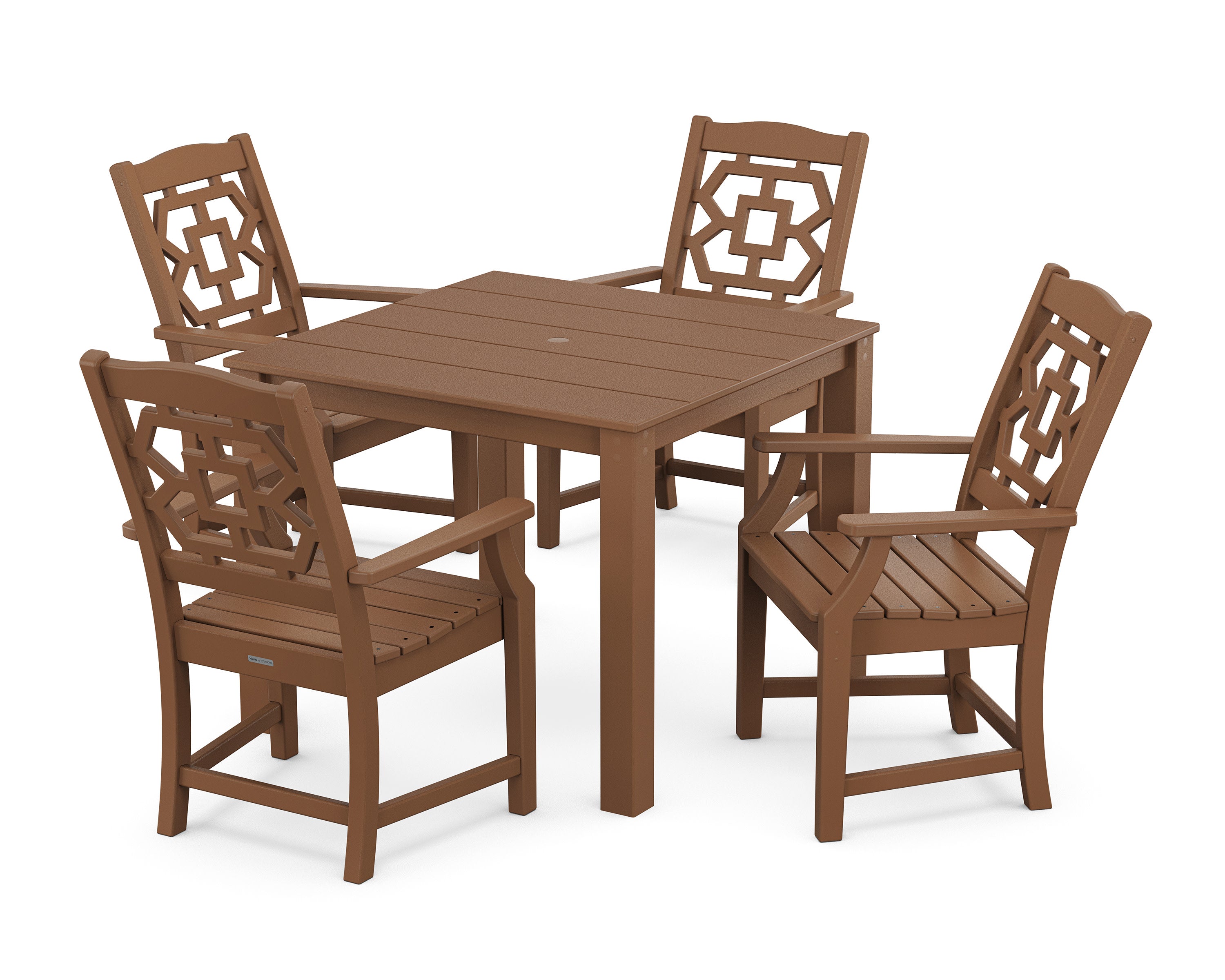 Chinoiserie 5-Piece Parsons Dining Set in Teak
