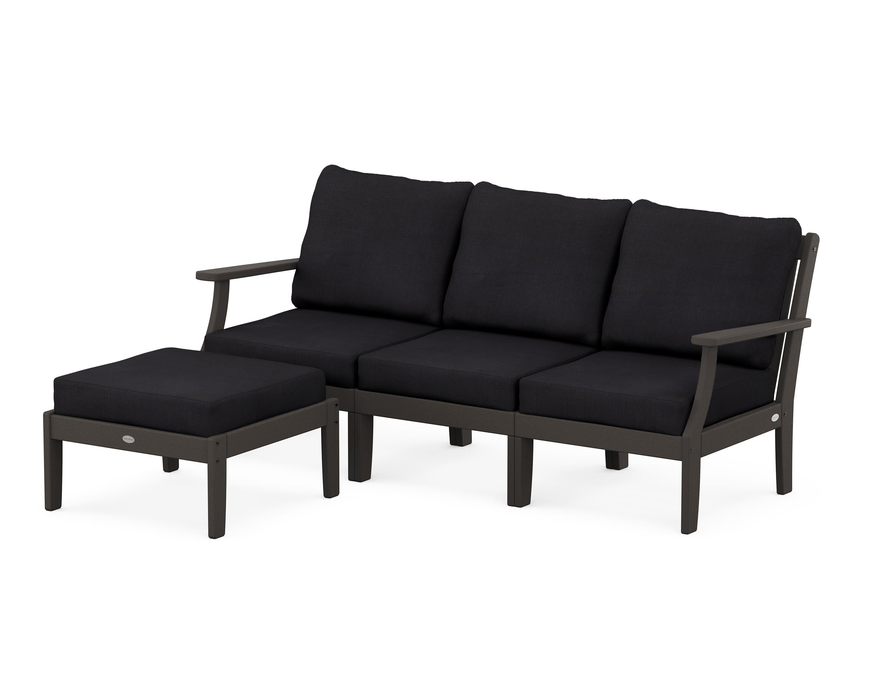 Braxton Modular 4-Piece Deep Seating Set with Ottoman in Vintage Coffee / Midnight Linen
