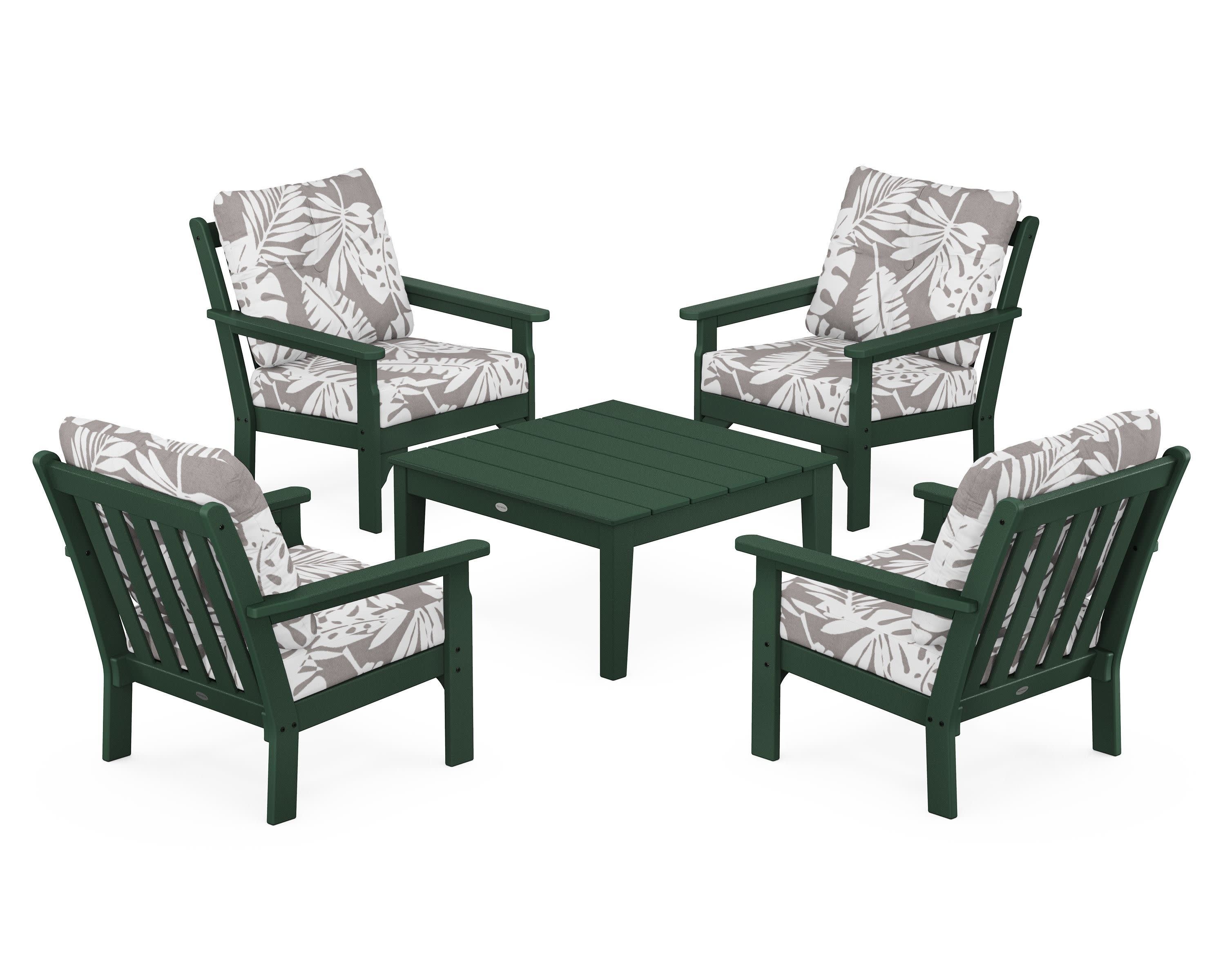 Vineyard 5-Piece Deep Seating Conversation Set in Green / Leaf Grey Mist