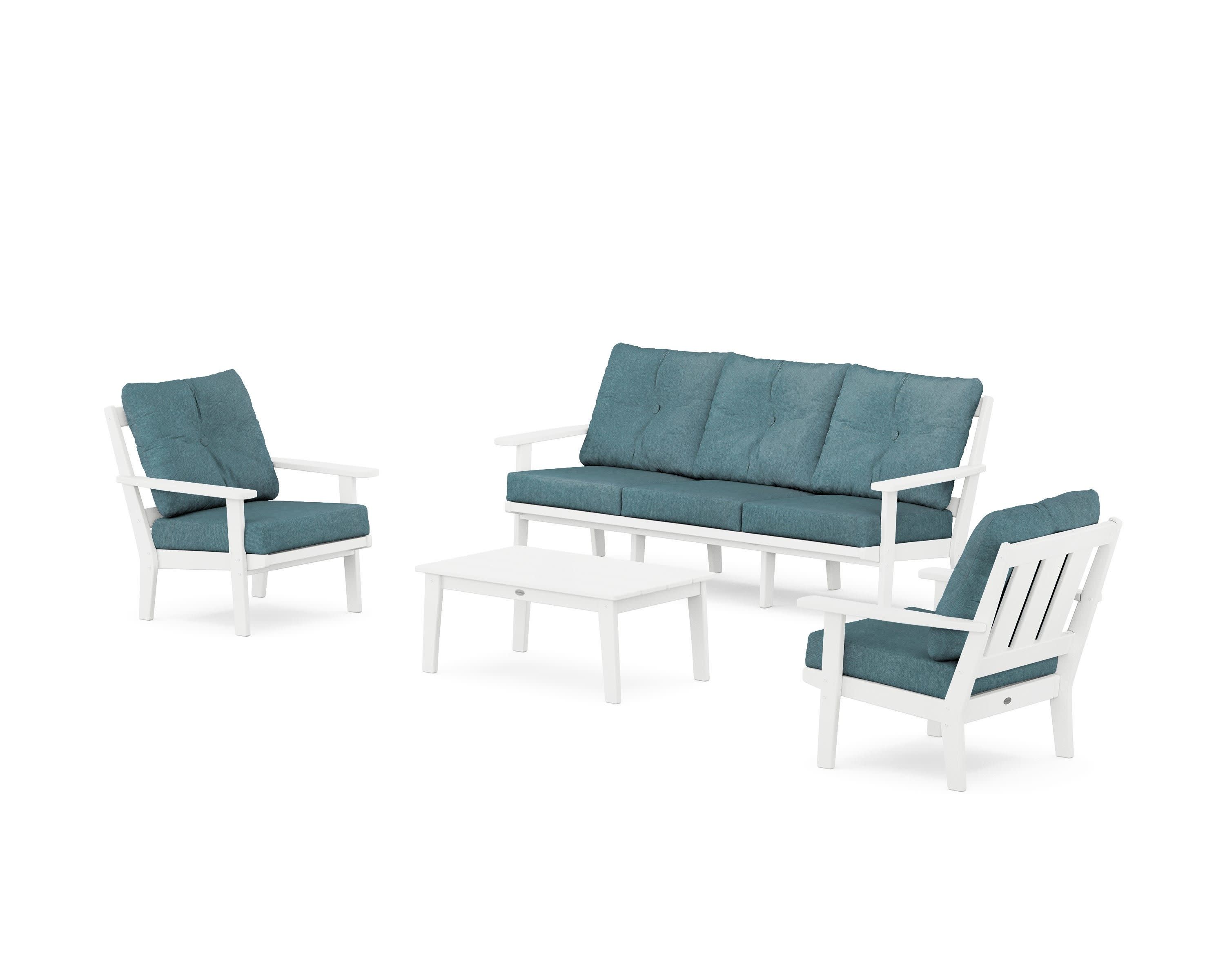 Oxford 4-Piece Deep Seating Set with Sofa in White / Ocean Teal