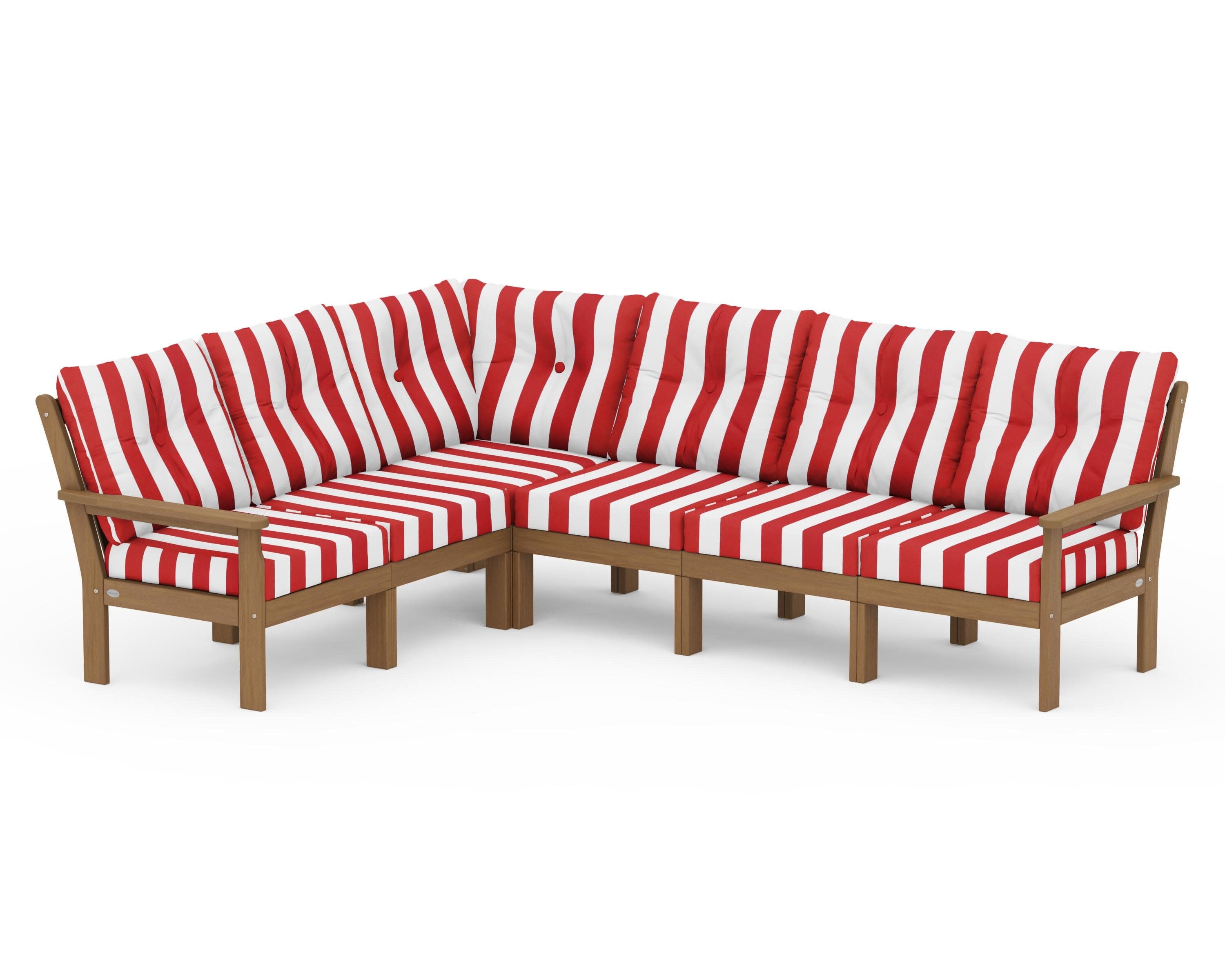 Vineyard 6-Piece Sectional in Natural / Cabana Stripe Crimson