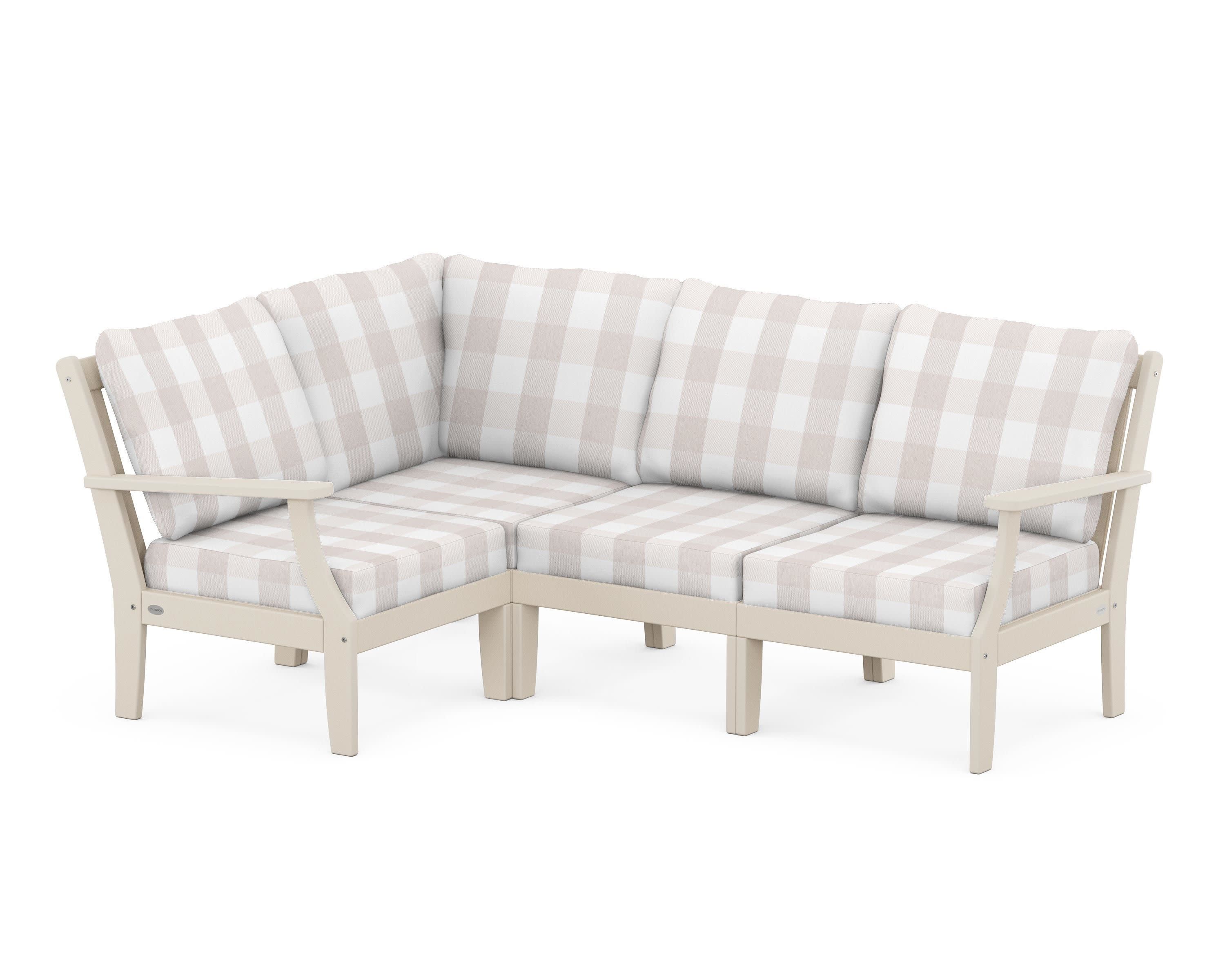 Braxton Modular 4-Piece Deep Seating Set in Sand / Buffalo Plaid Dune Burlap