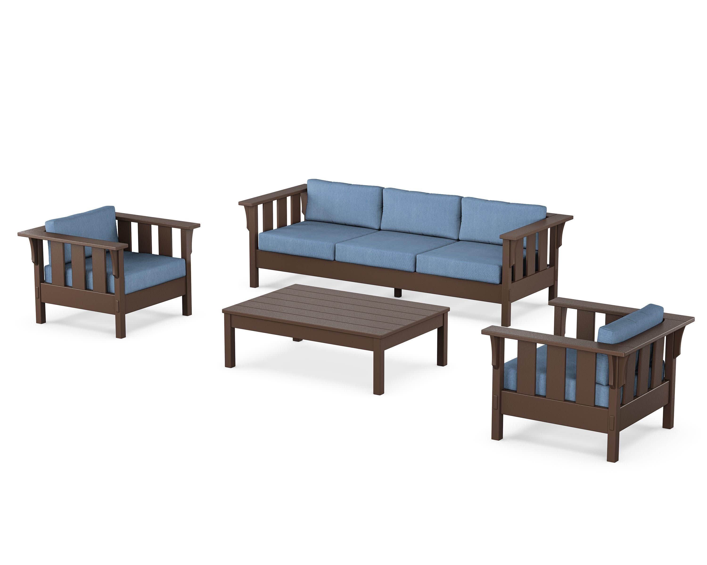 Acadia 4-Piece Deep Seating Set with Sofa in Mahogany / Sky Blue