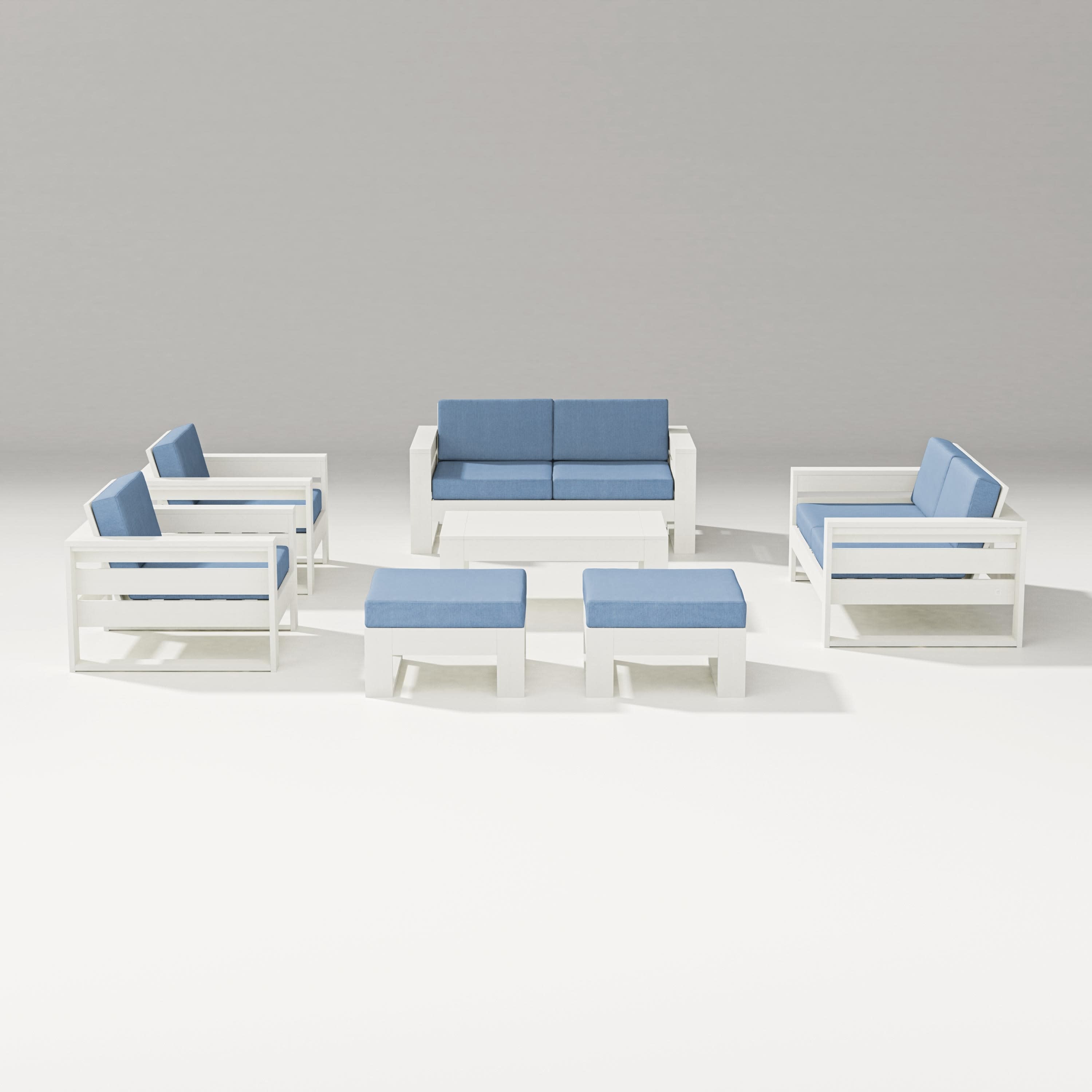 Latitude 7-Piece Lounge Loveseat Set in Vintage White / Sky Blue