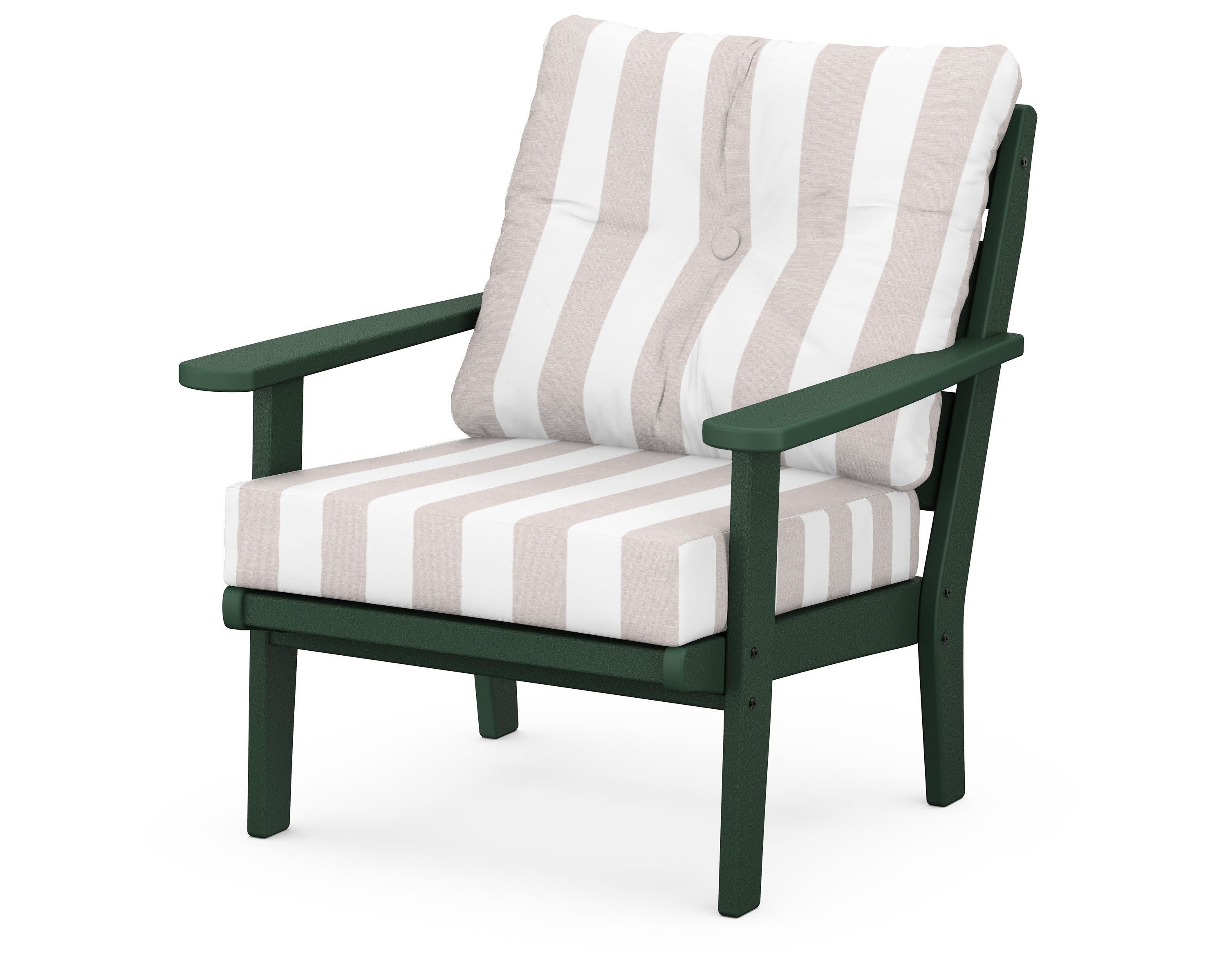 Lakeside Deep Seating Chair in Green / Cabana Stripe Dune Burlap