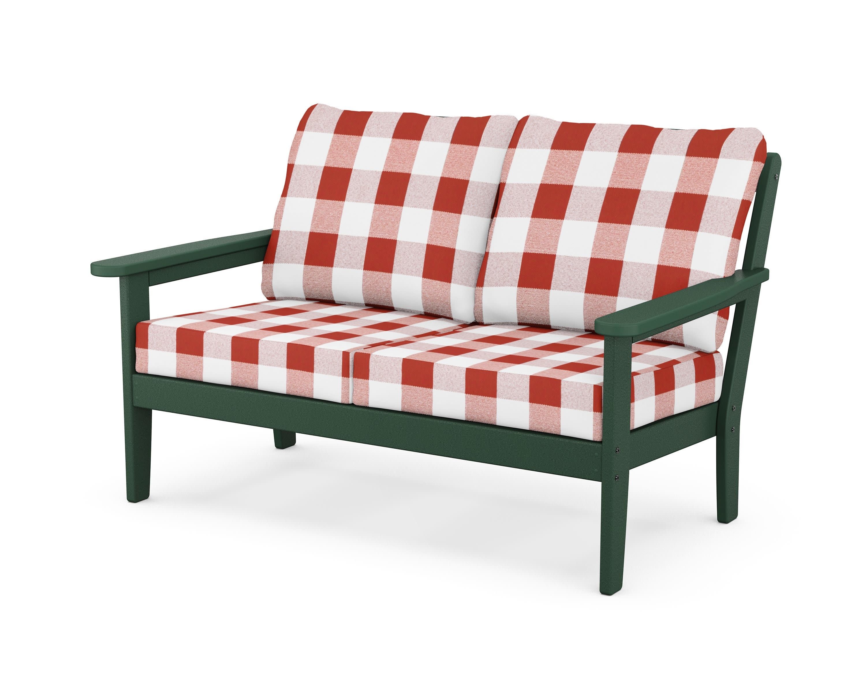 Cottage Deep Seating Loveseat in Green / Buffalo Plaid Crimson