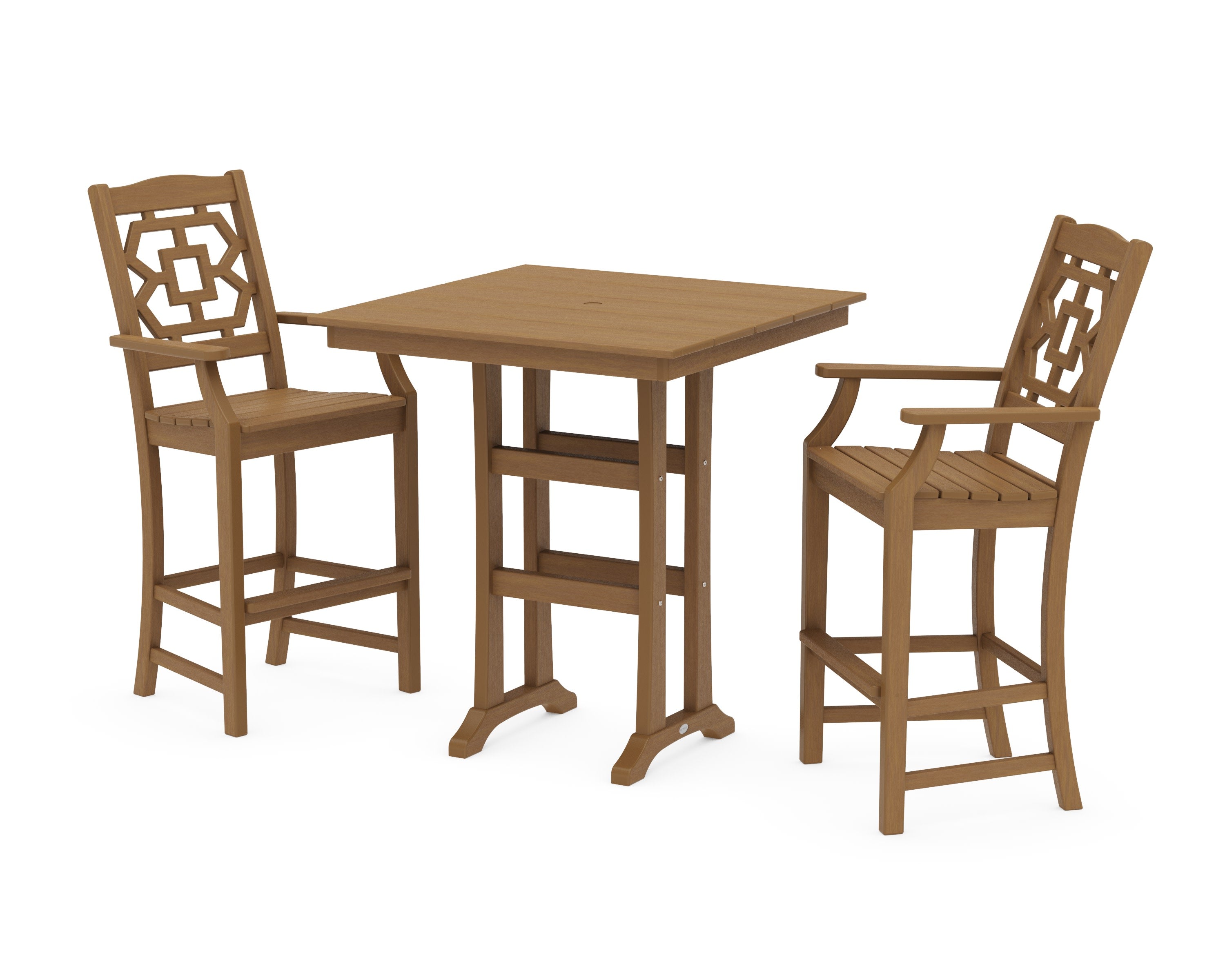 Chinoiserie 3-Piece Farmhouse Bar Set with Trestle Legs in Natural