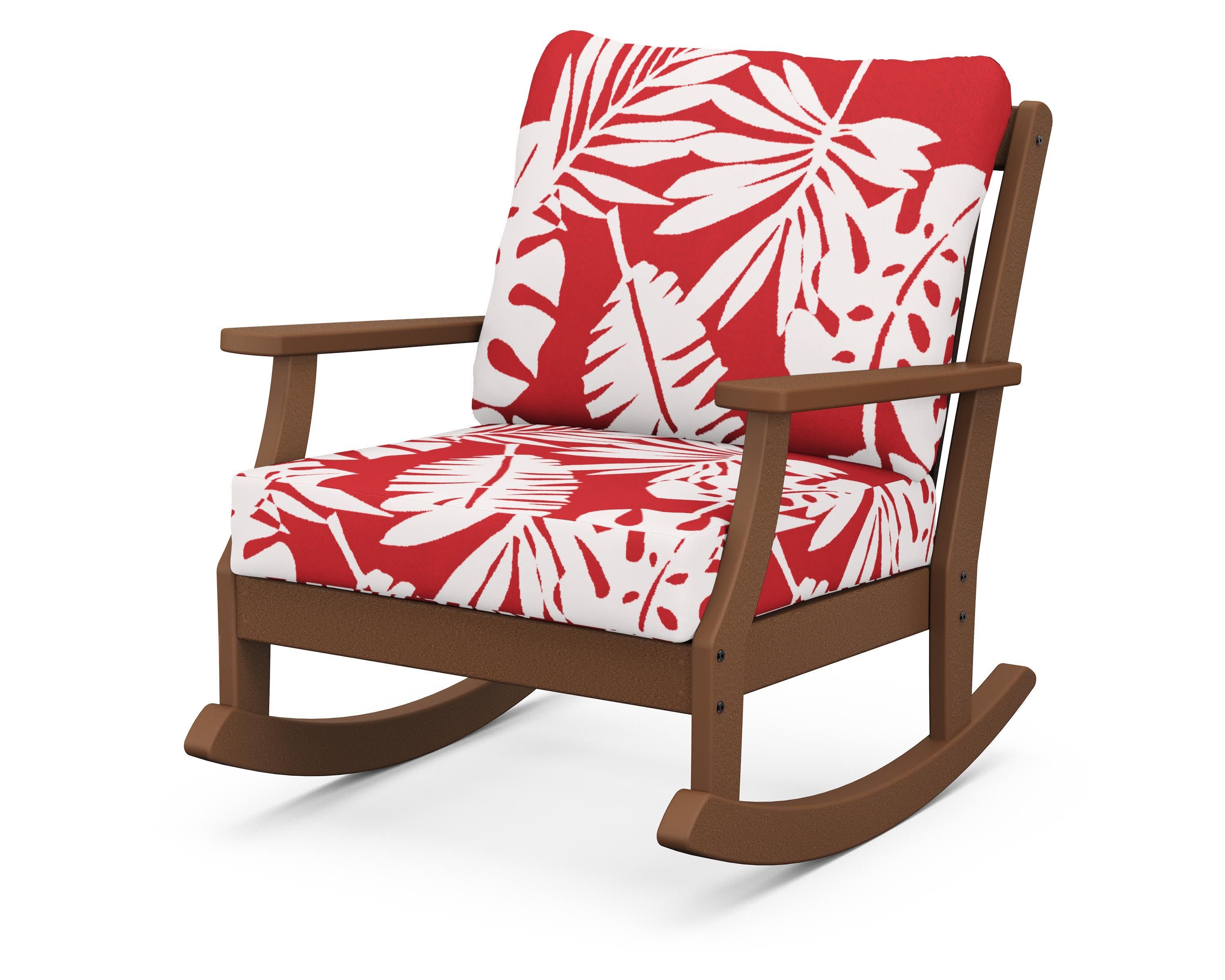 Braxton Deep Seating Rocking Chair in Teak / Leaf Crimson