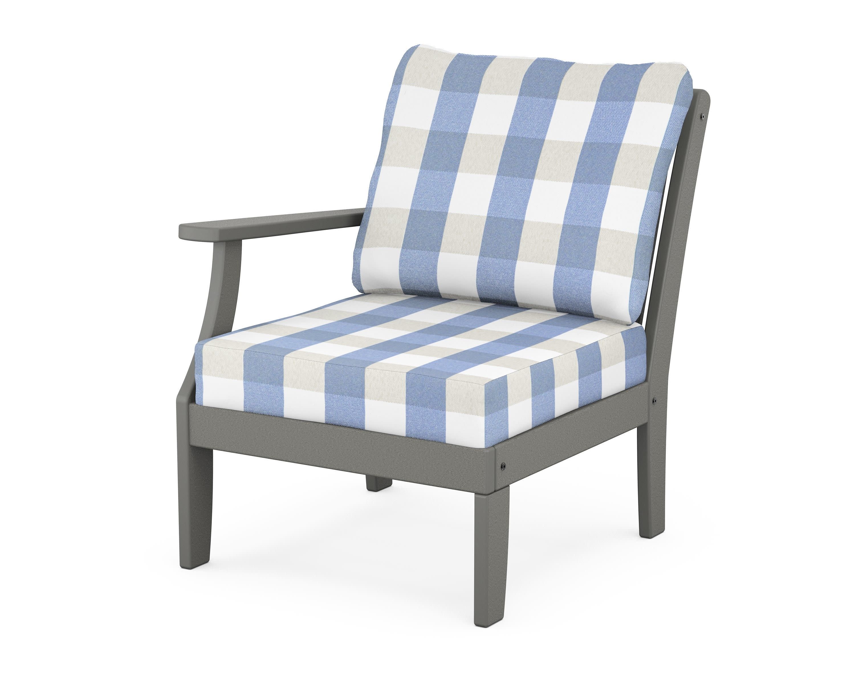 Braxton Modular Left Arm Chair in Slate Grey / Buffalo Plaid Sky Blue