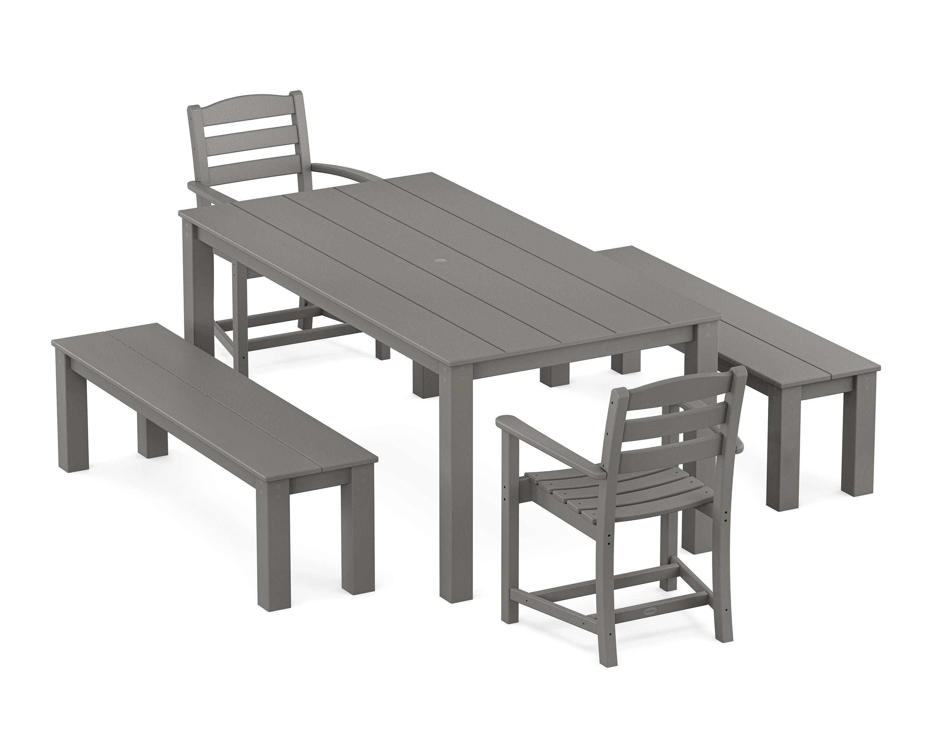 La Casa Cafe' 5-Piece Parsons Dining Set with Benches in Slate Grey
