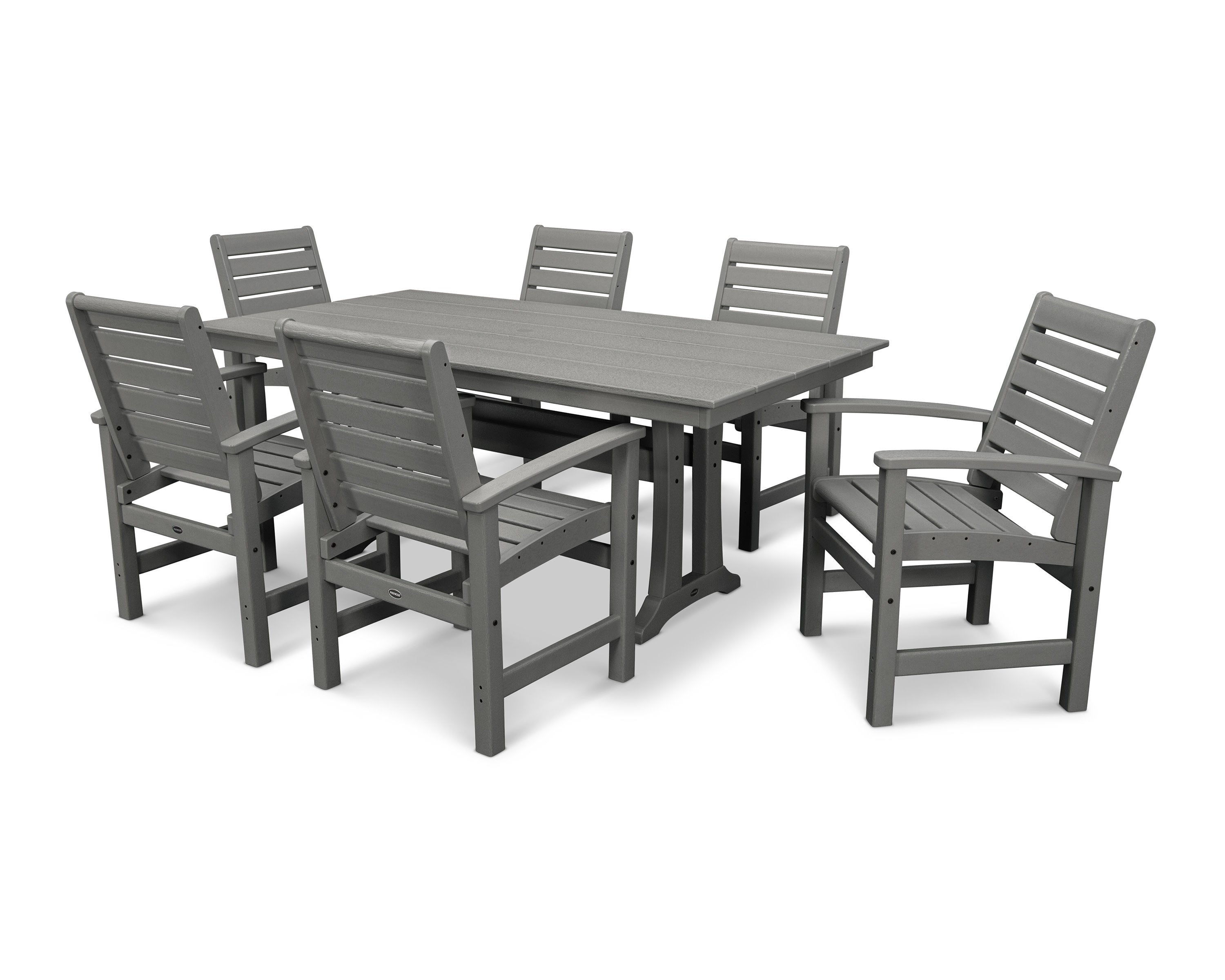 Signature 7-Piece Farmhouse Dining Set with Trestle Legs in Slate Grey