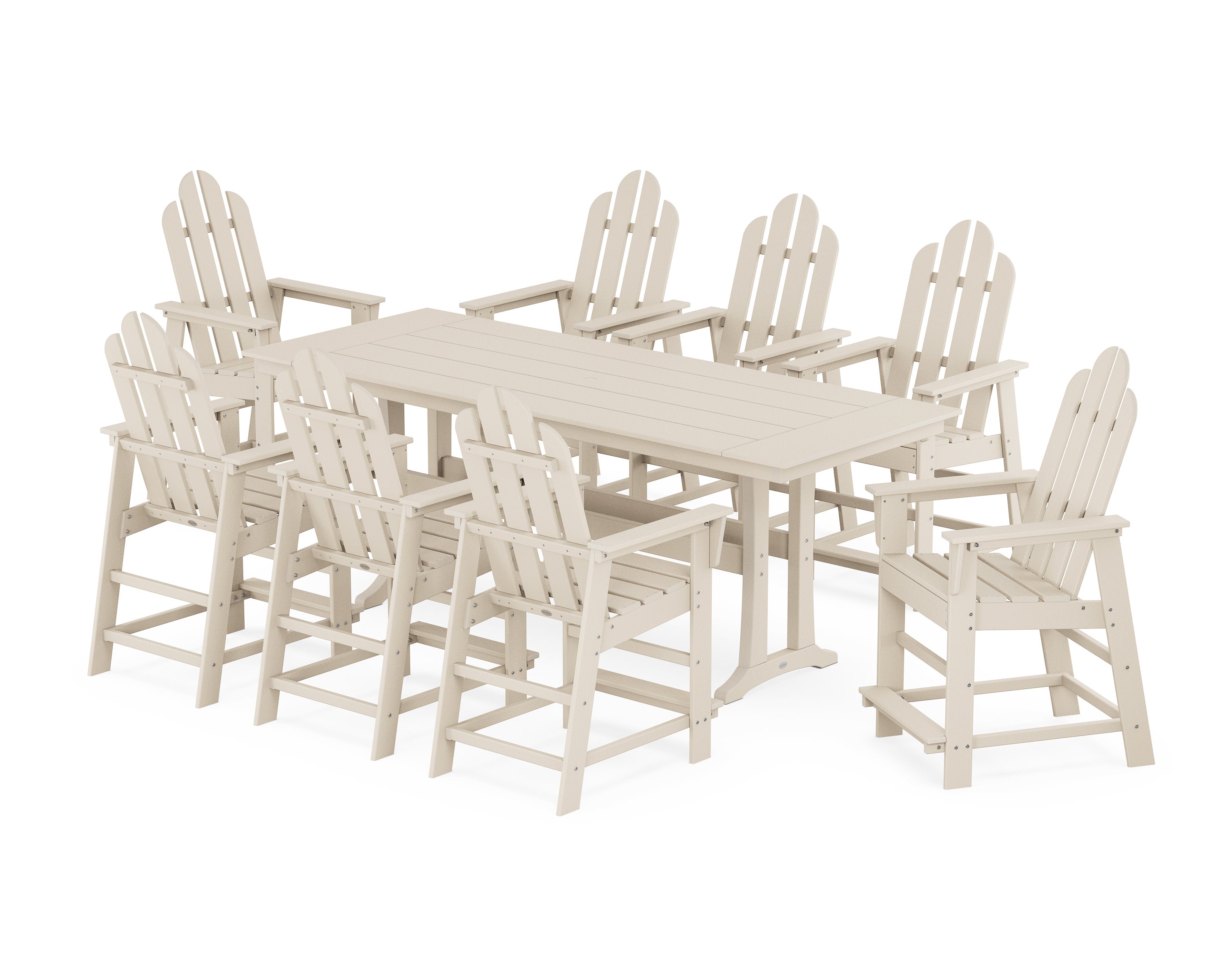 Long Island 9-Piece Farmhouse Counter Set with Trestle Legs in Sand