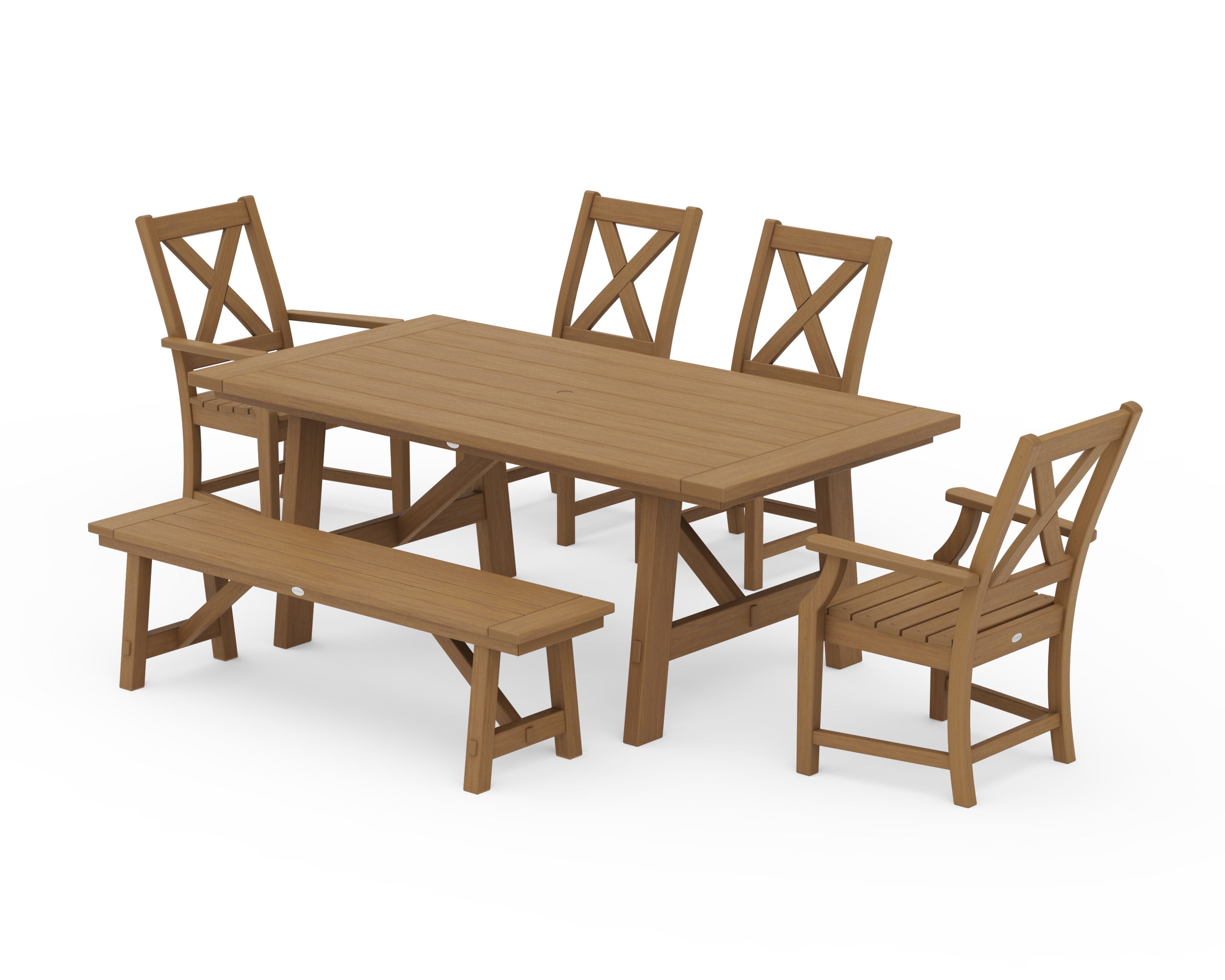 Braxton 6-Piece Rustic Farmhouse Arm Chair Dining Set with Bench in Natural