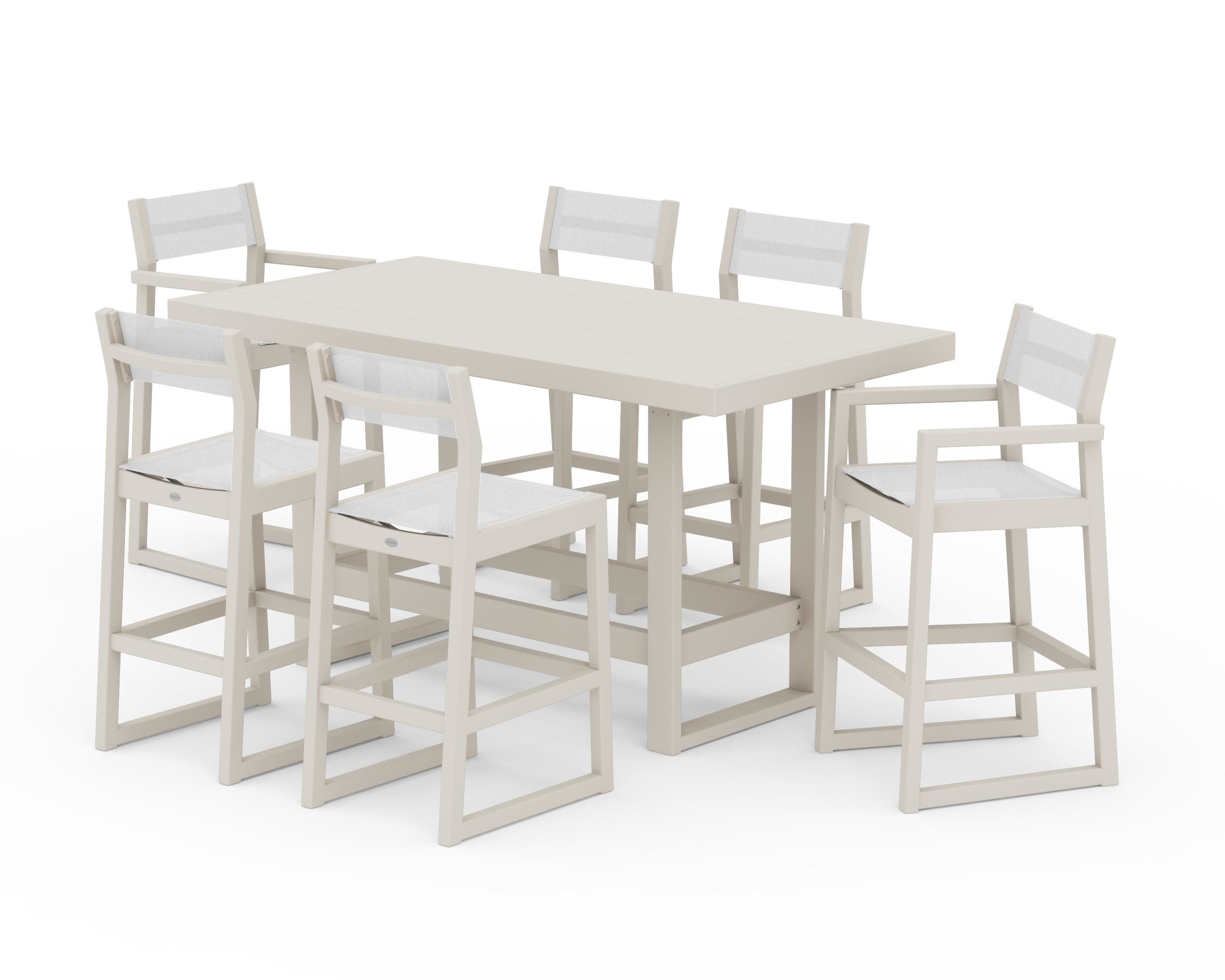 EDGE Sling 7-Piece Bar Table Set in Sand / White Sling