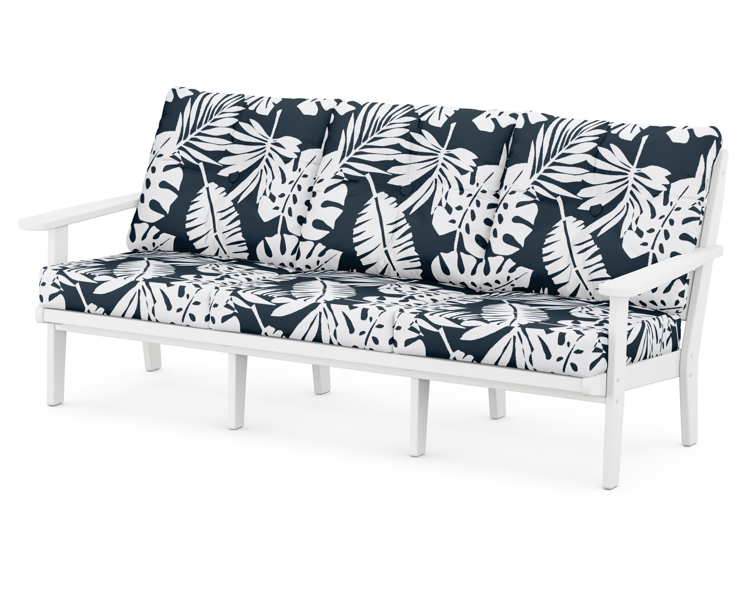 Lakeside Deep Seating Sofa in White / Leaf Marine Indigo