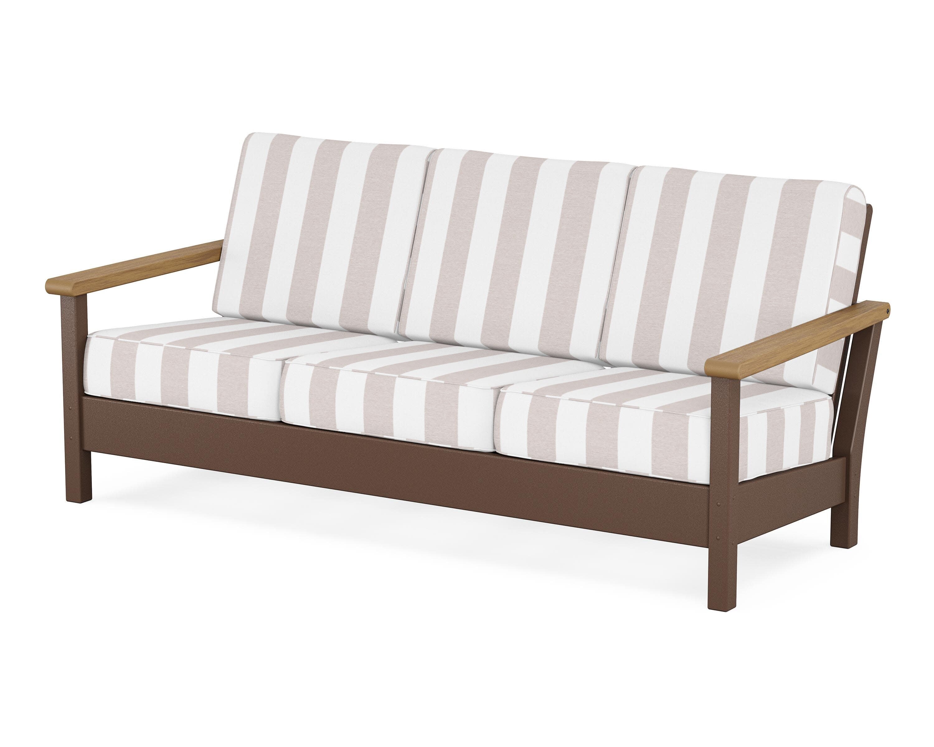 Harbour Deep Seating Sofa in Mahogany / Natural / Cabana Stripe Dune Burlap