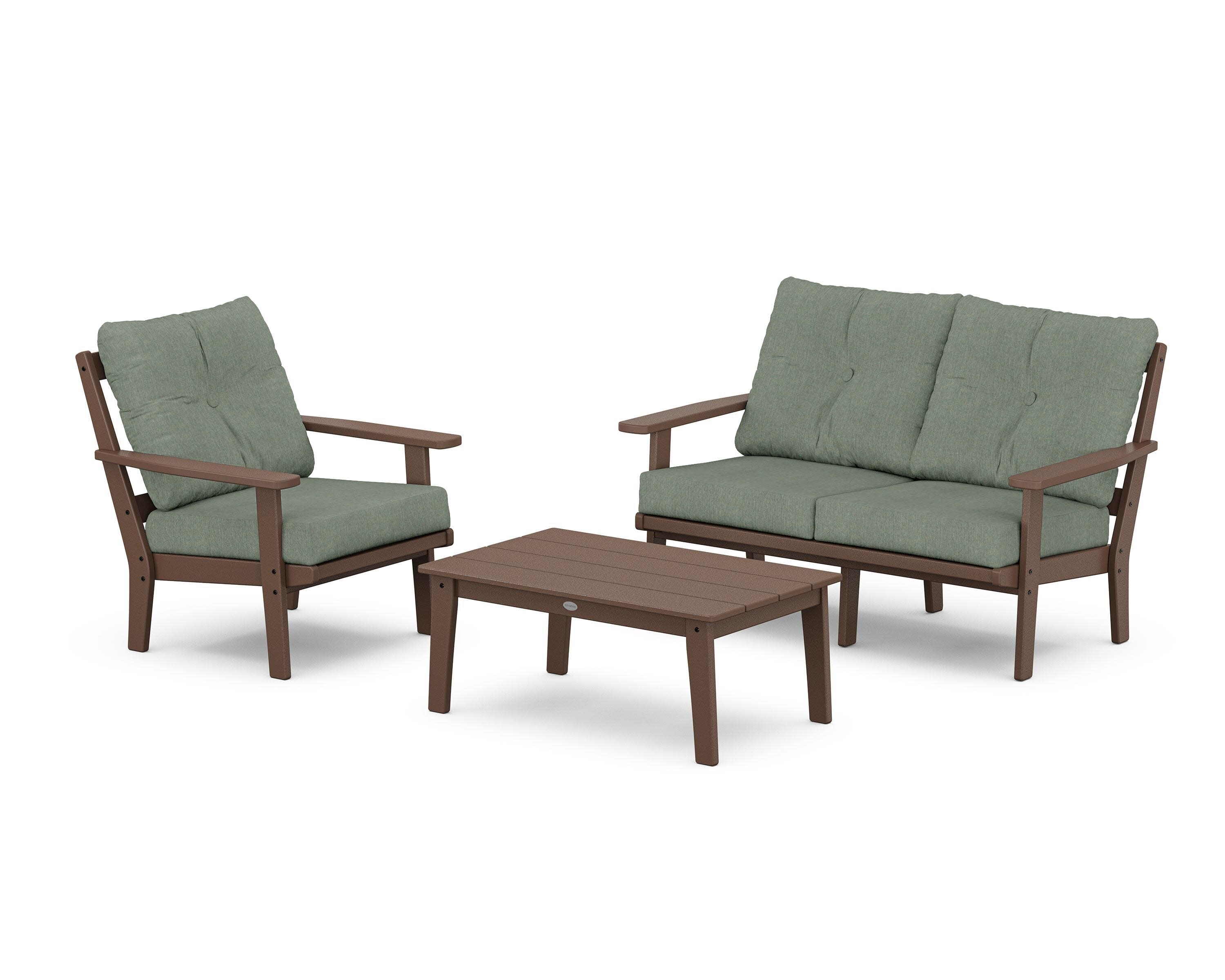 Oxford 3-Piece Deep Seating Set with Loveseat in Mahogany / Cast Sage