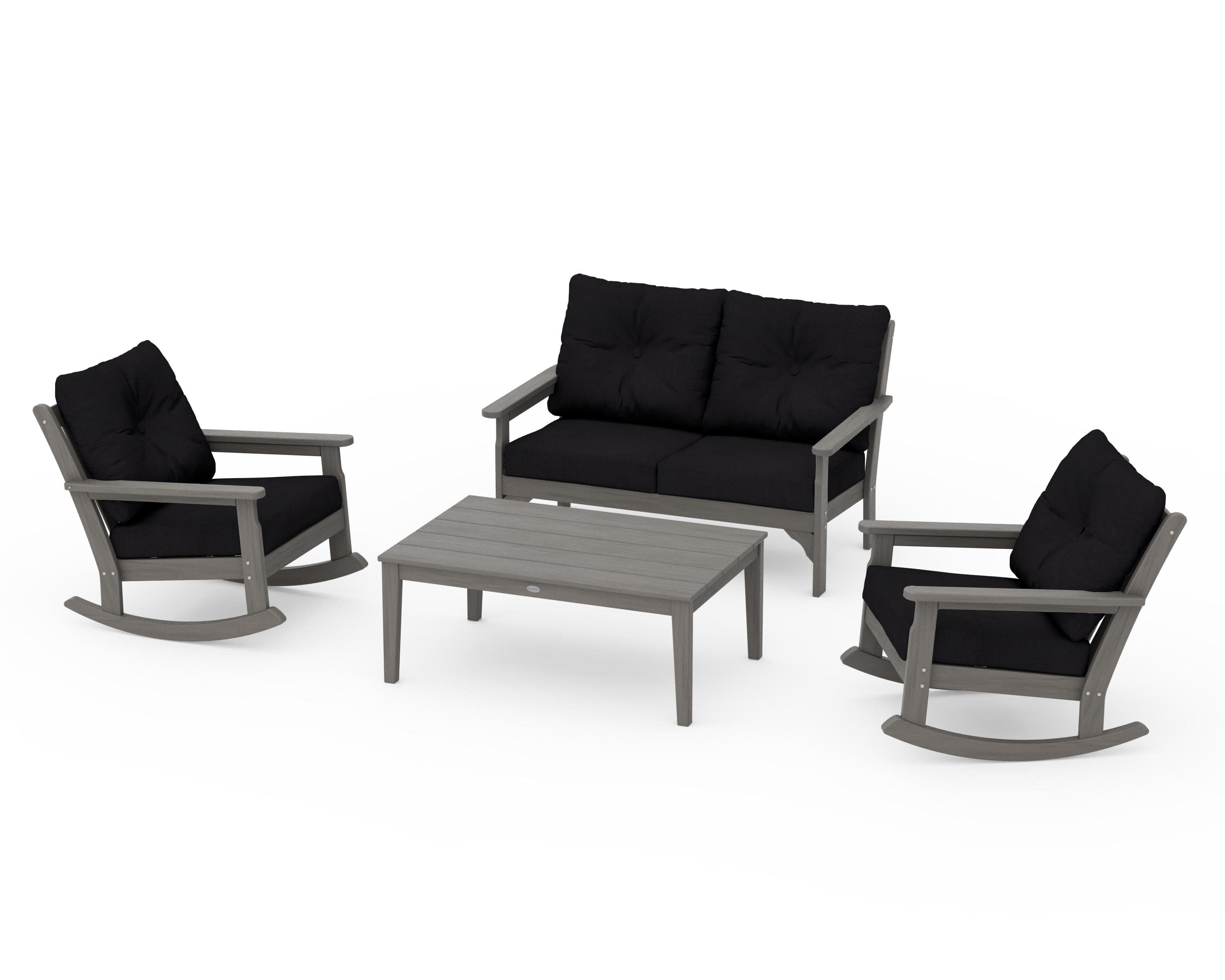 Vineyard 4-Piece Deep Seating Rocking Chair Set in Driftwood / Midnight Linen