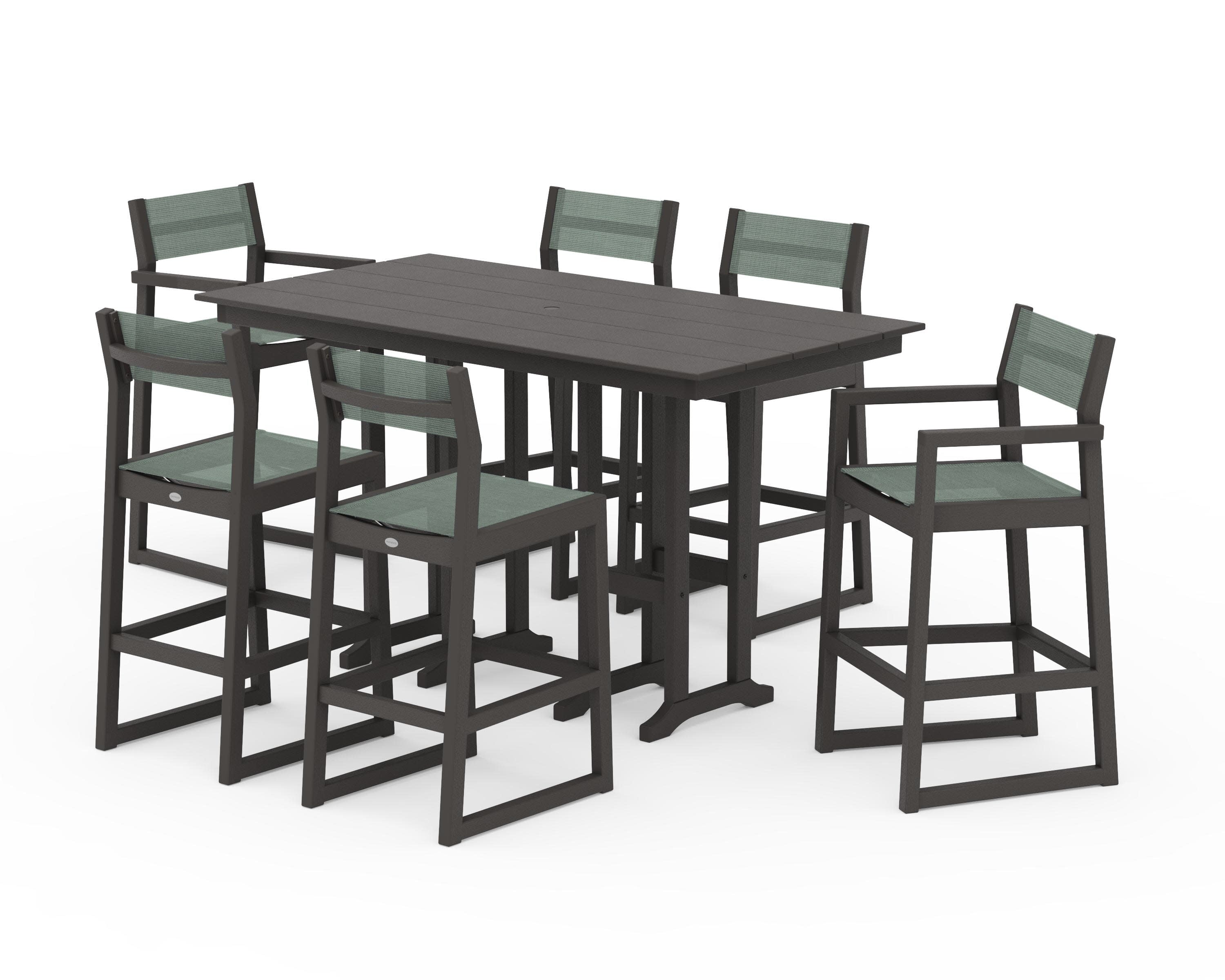EDGE Sling 7-Piece Farmhouse Bar Set in Vintage Coffee / Dupioni Sea Mist Sling