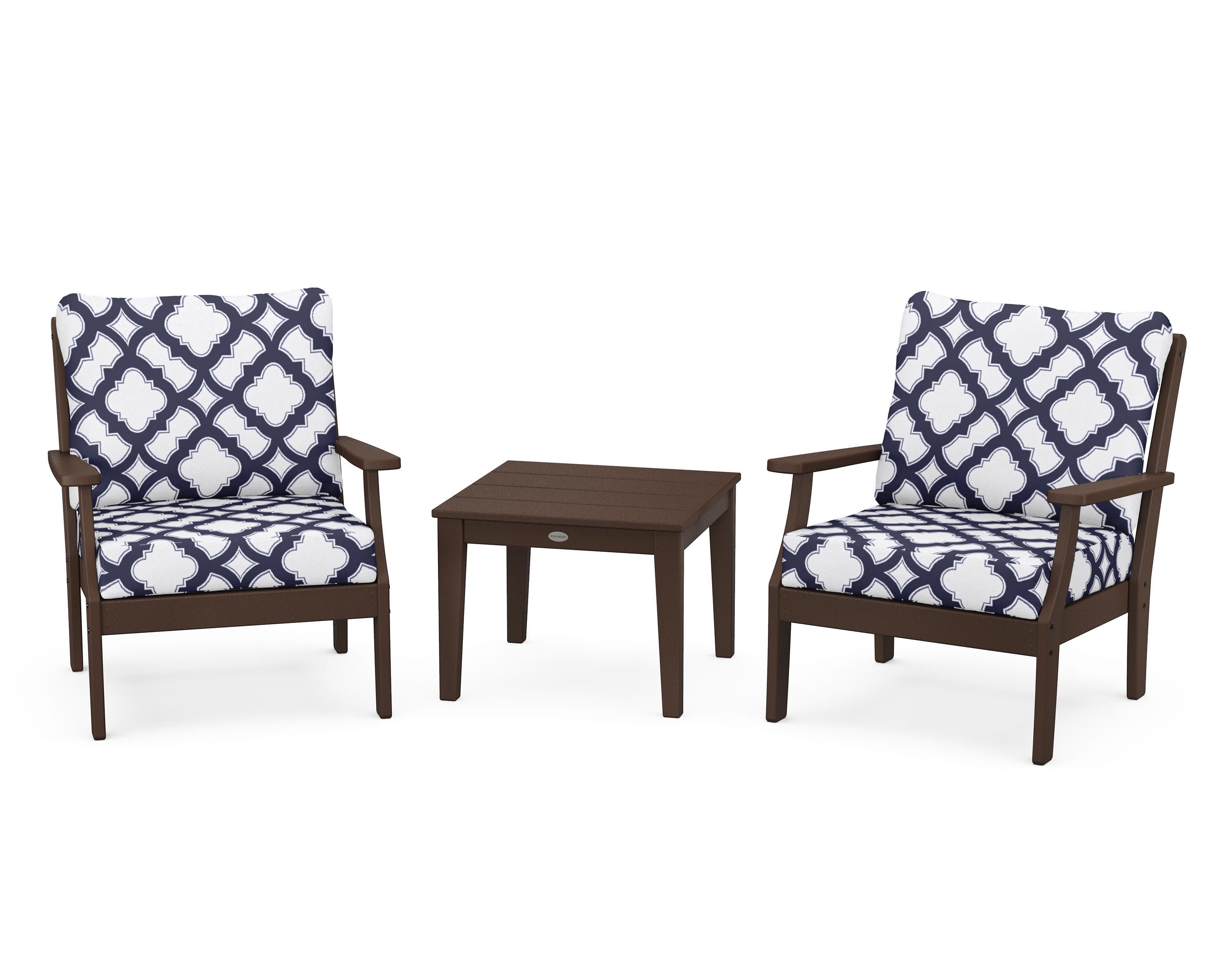 Braxton 3-Piece Deep Seating Set in Mahogany / Trellis Navy