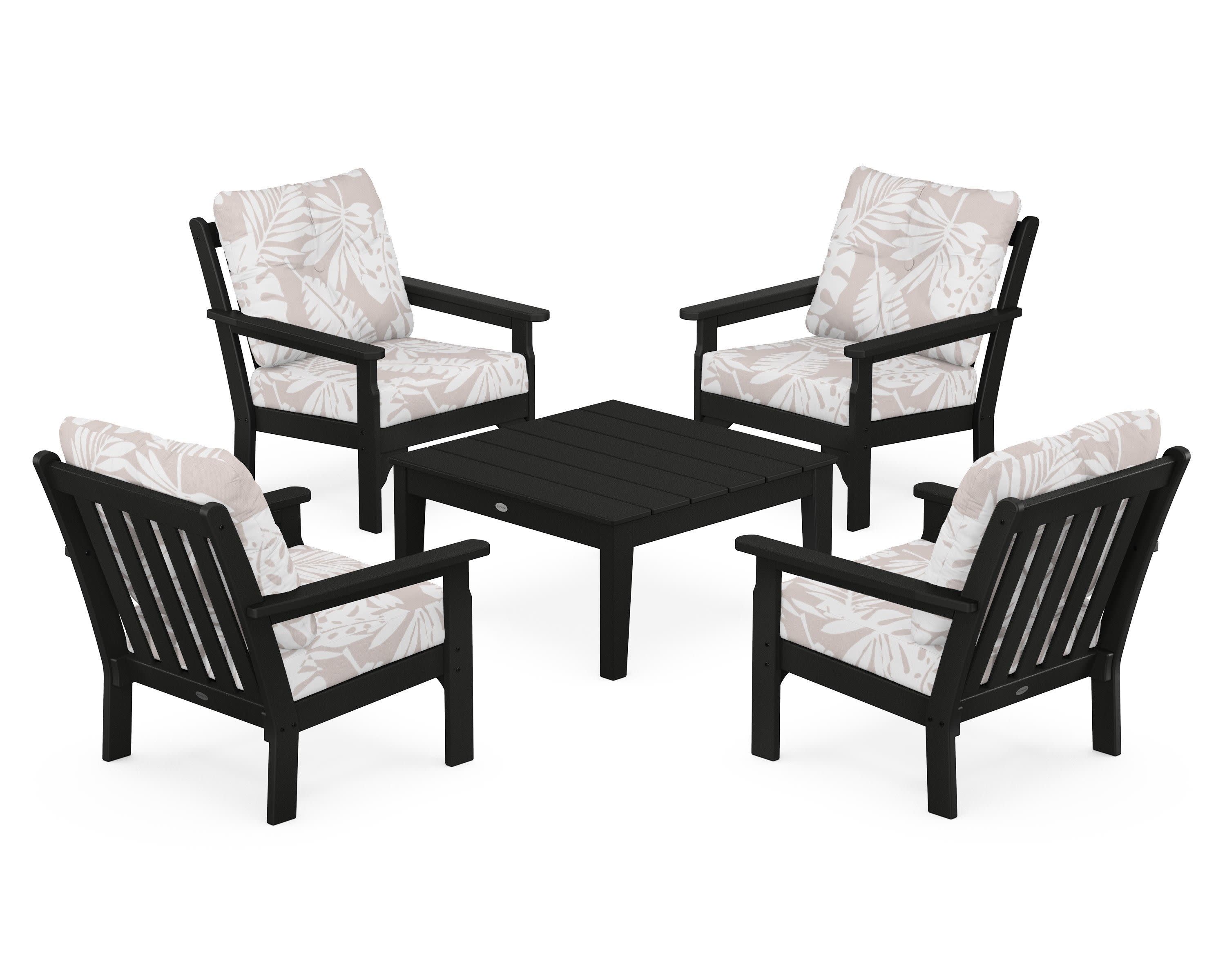 Vineyard 5-Piece Deep Seating Conversation Set in Black / Leaf Dune Burlap