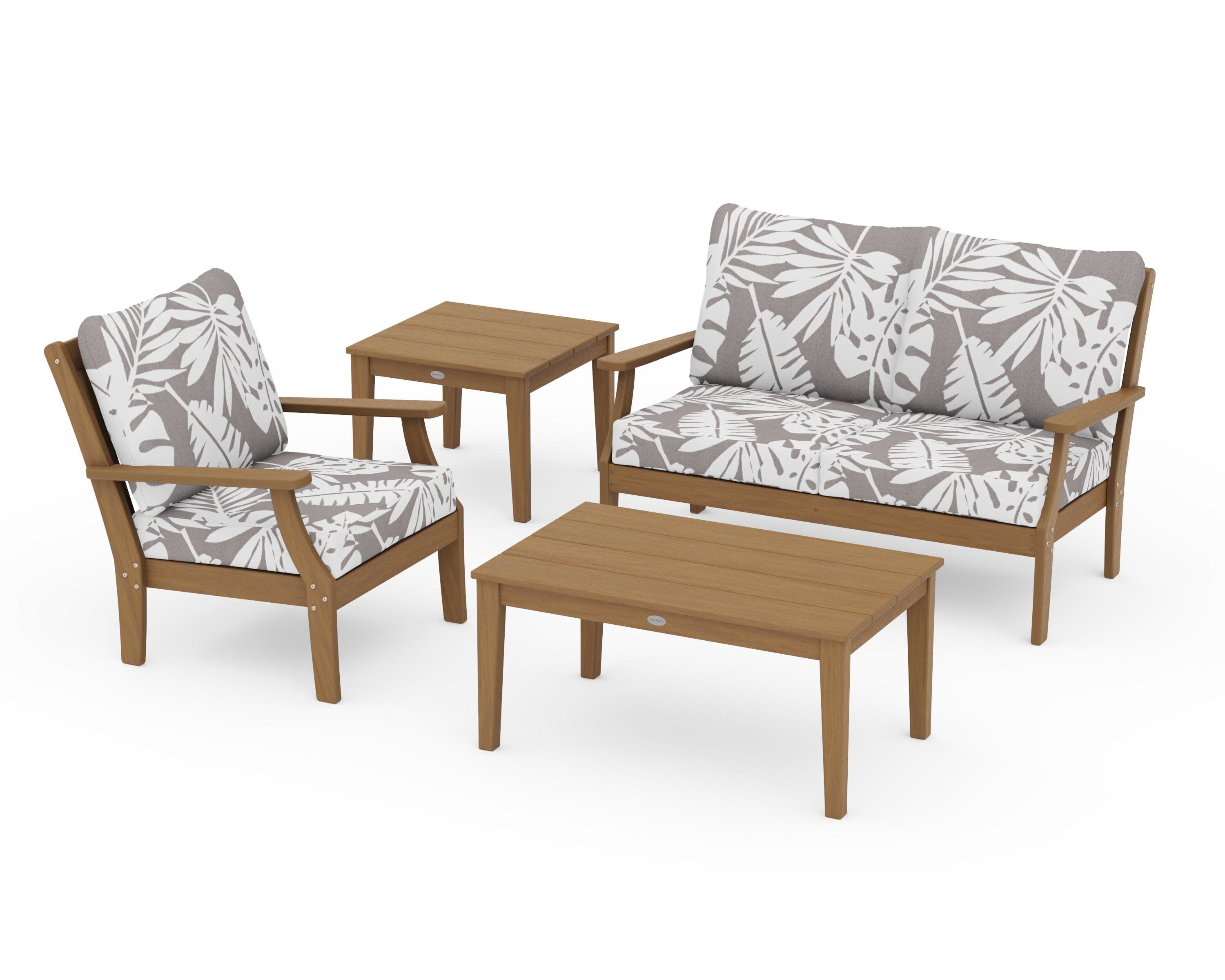 Braxton 4-Piece Deep Seating Set in Natural / Leaf Grey Mist