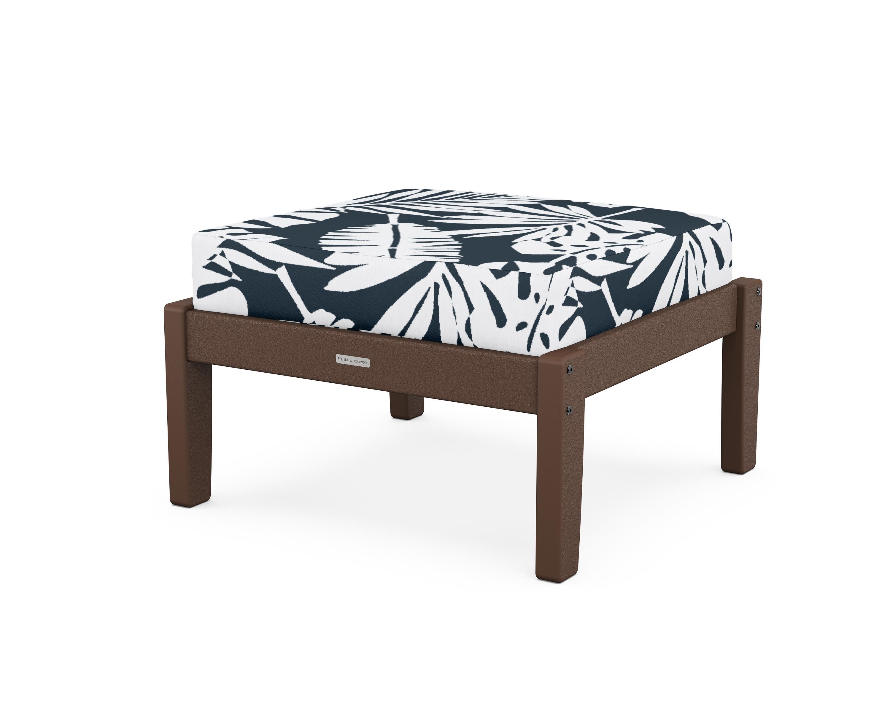 Chinoiserie Deep Seating Ottoman in Mahogany / Leaf Marine Indigo