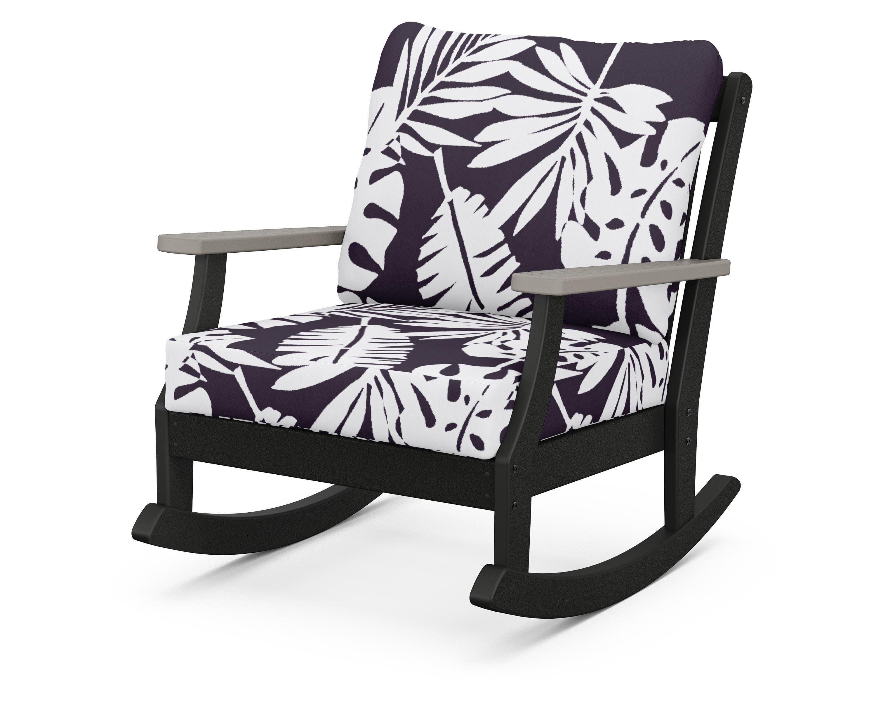 Braxton Deep Seating Rocking Chair in Black / Driftwood / Leaf Navy