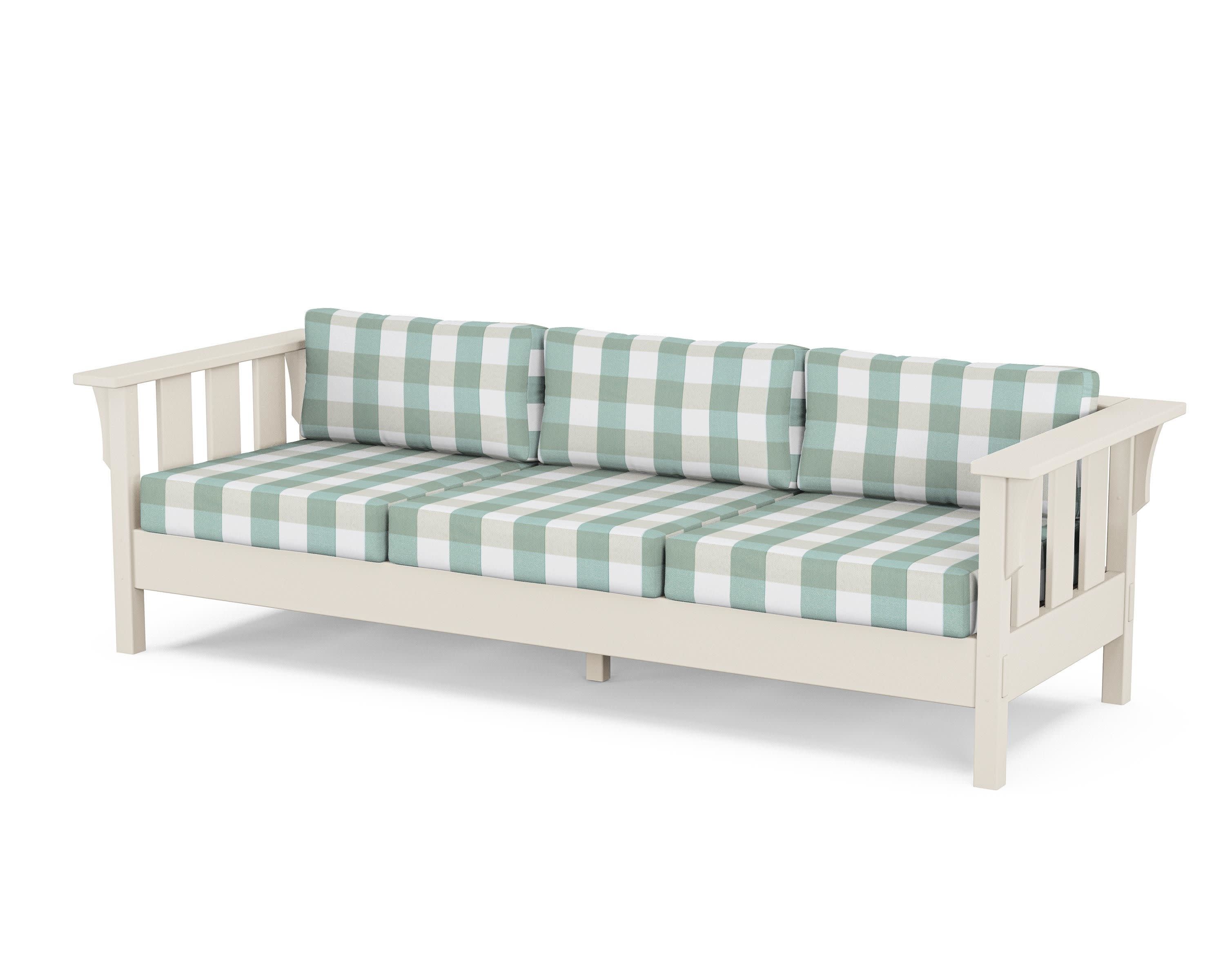 Acadia Deep Seating Sofa in Sand / Buffalo Plaid Glacier Spa
