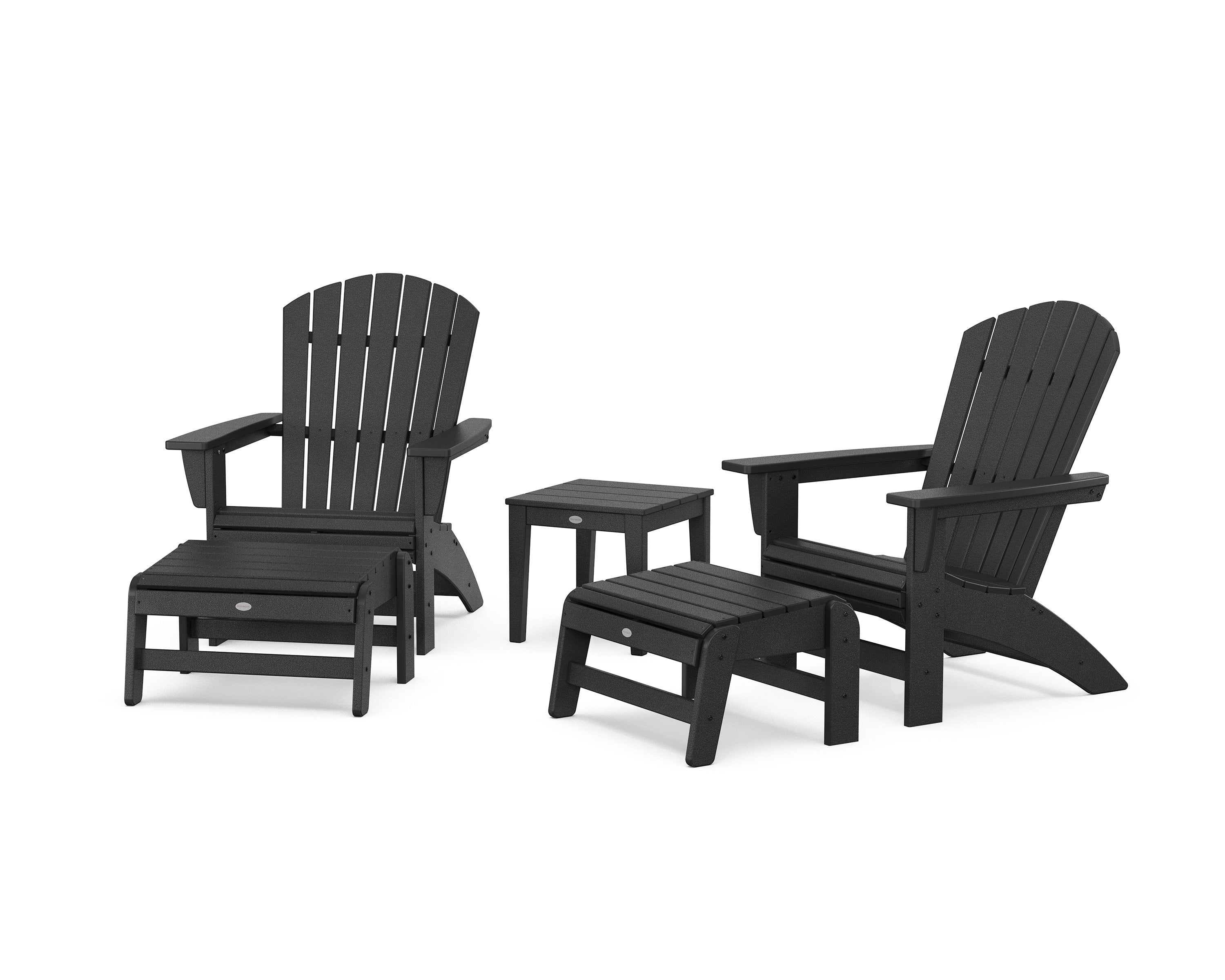 5-Piece Nautical Grand Adirondack Set with Ottomans and Side Table in Black