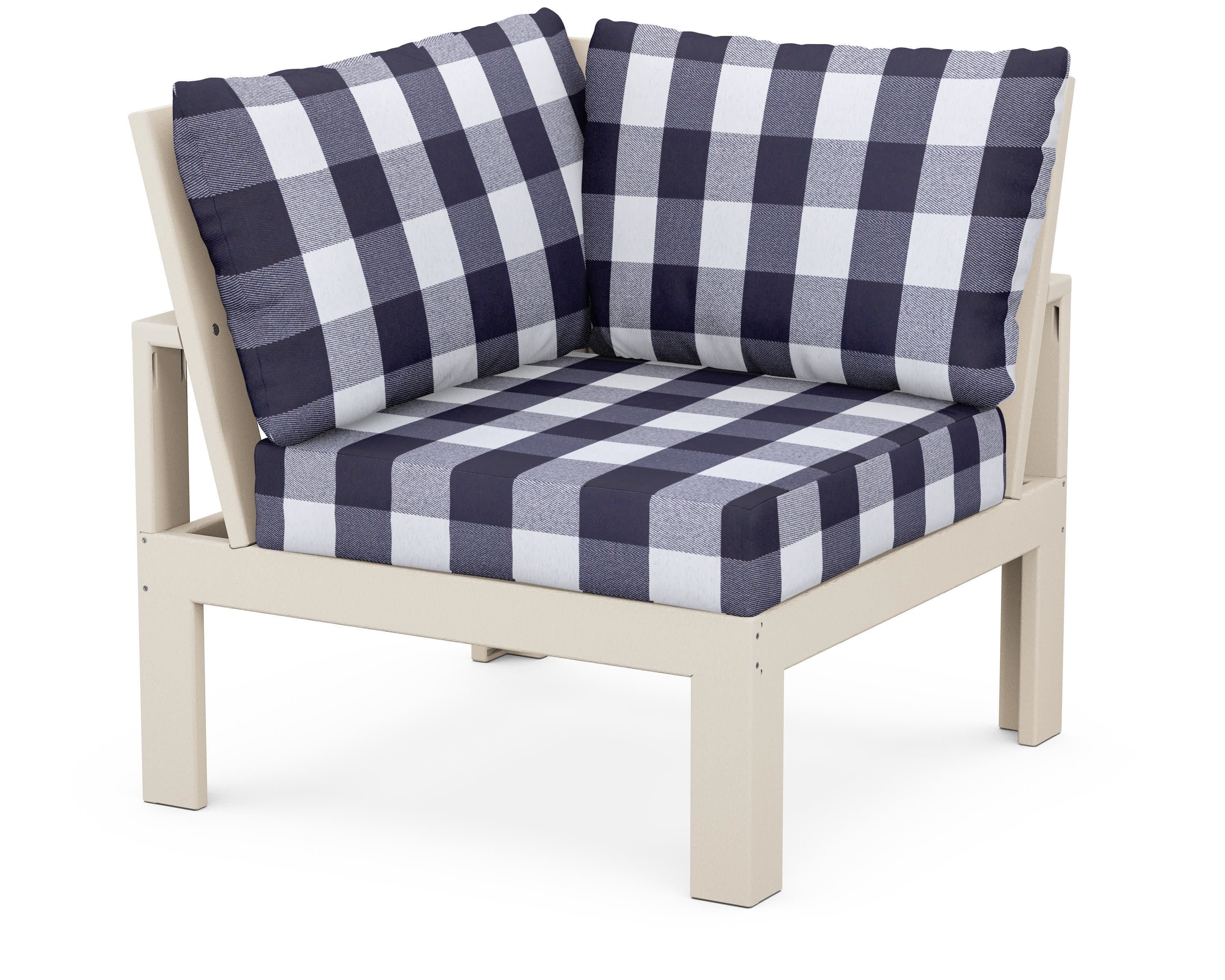 Modular Corner Chair in Sand / Buffalo Plaid Navy