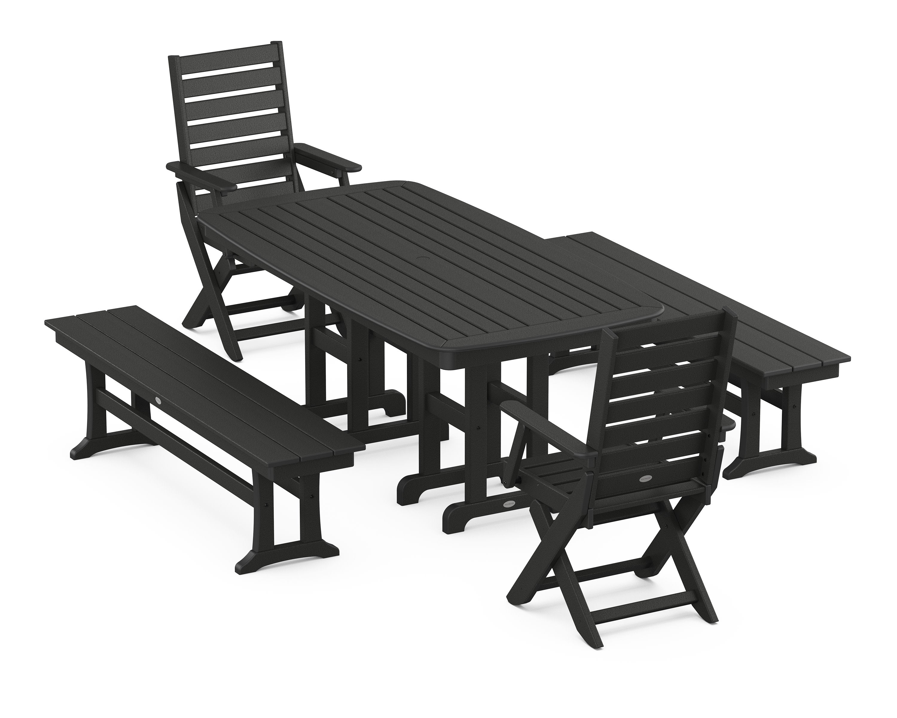 Captain Folding Chair 5-Piece Dining Set with Benches in Black