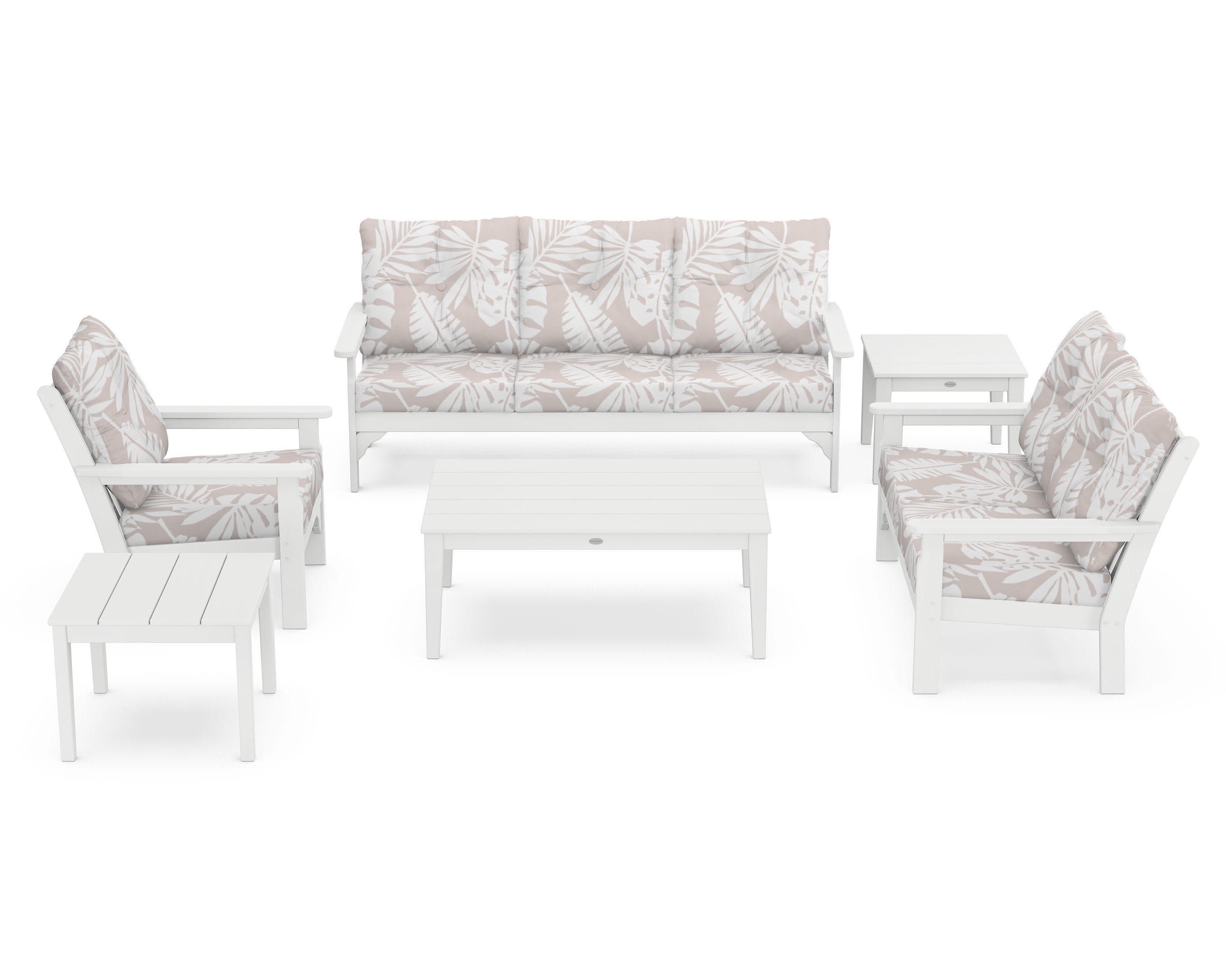 Vineyard 6-Piece Deep Seating Set in White / Leaf Dune Burlap