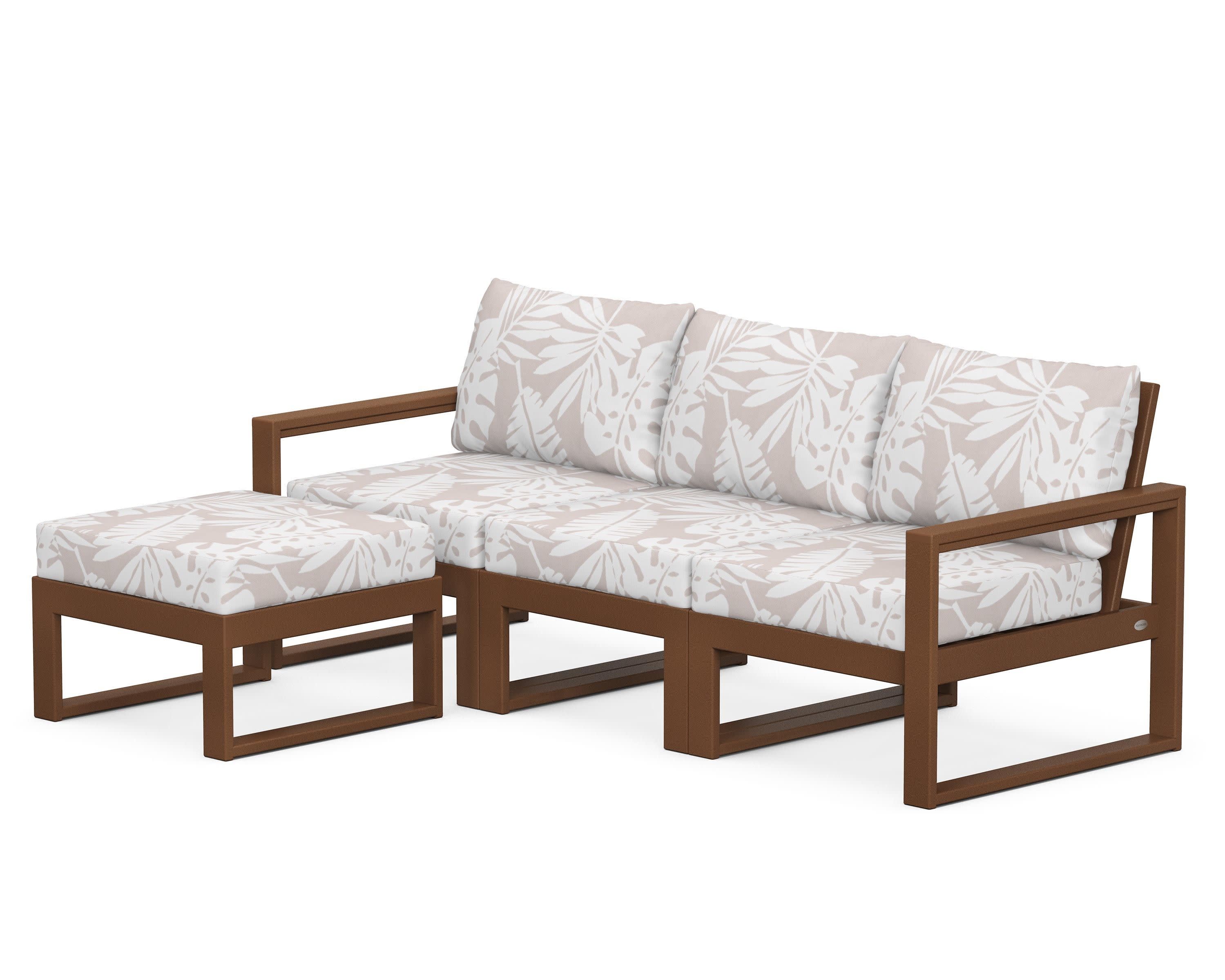 EDGE 4-Piece Modular Deep Seating Set with Ottoman in Teak / Leaf Dune Burlap