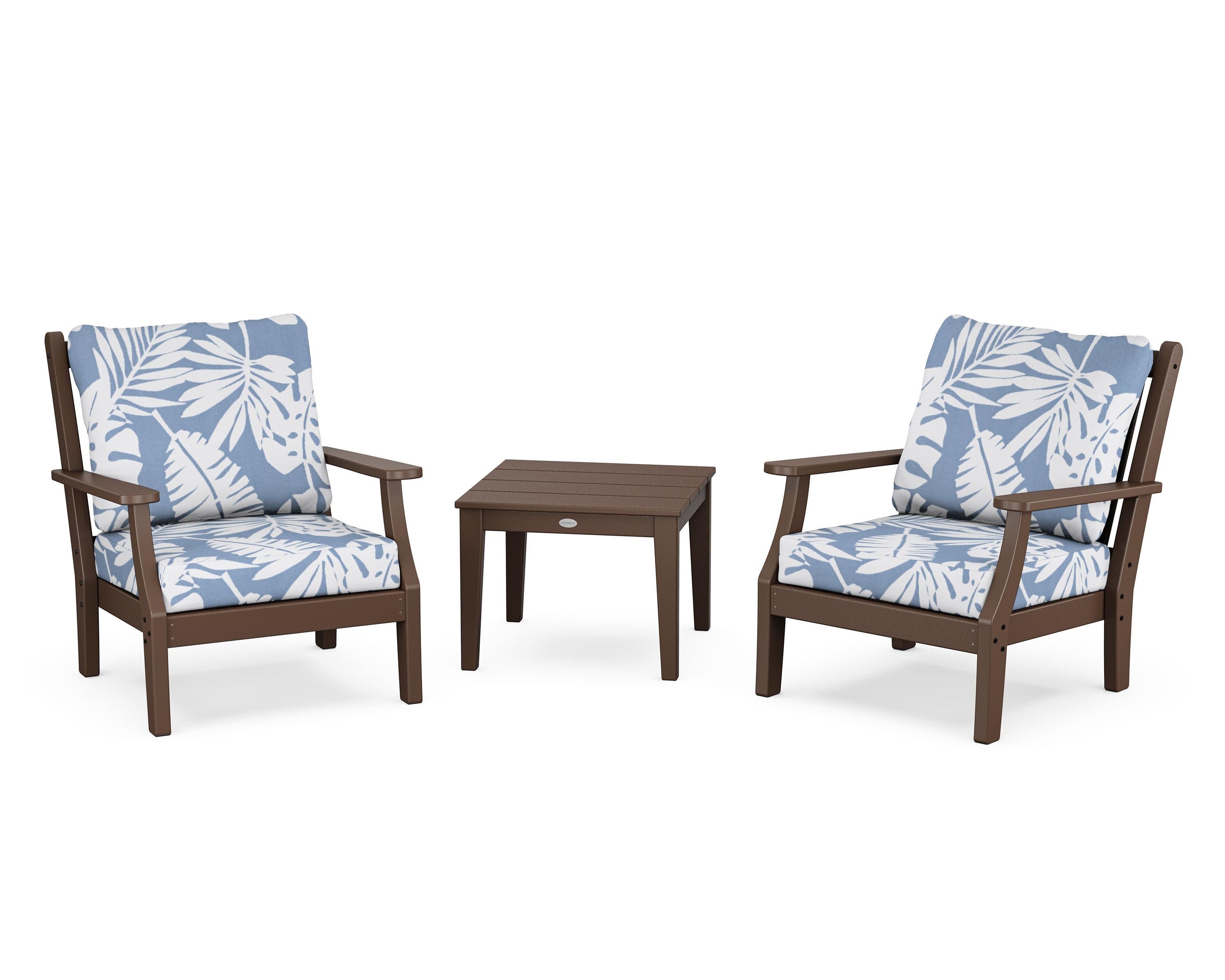 Wovendale 3-Piece Deep Seating Set in Mahogany / Leaf Sky Blue