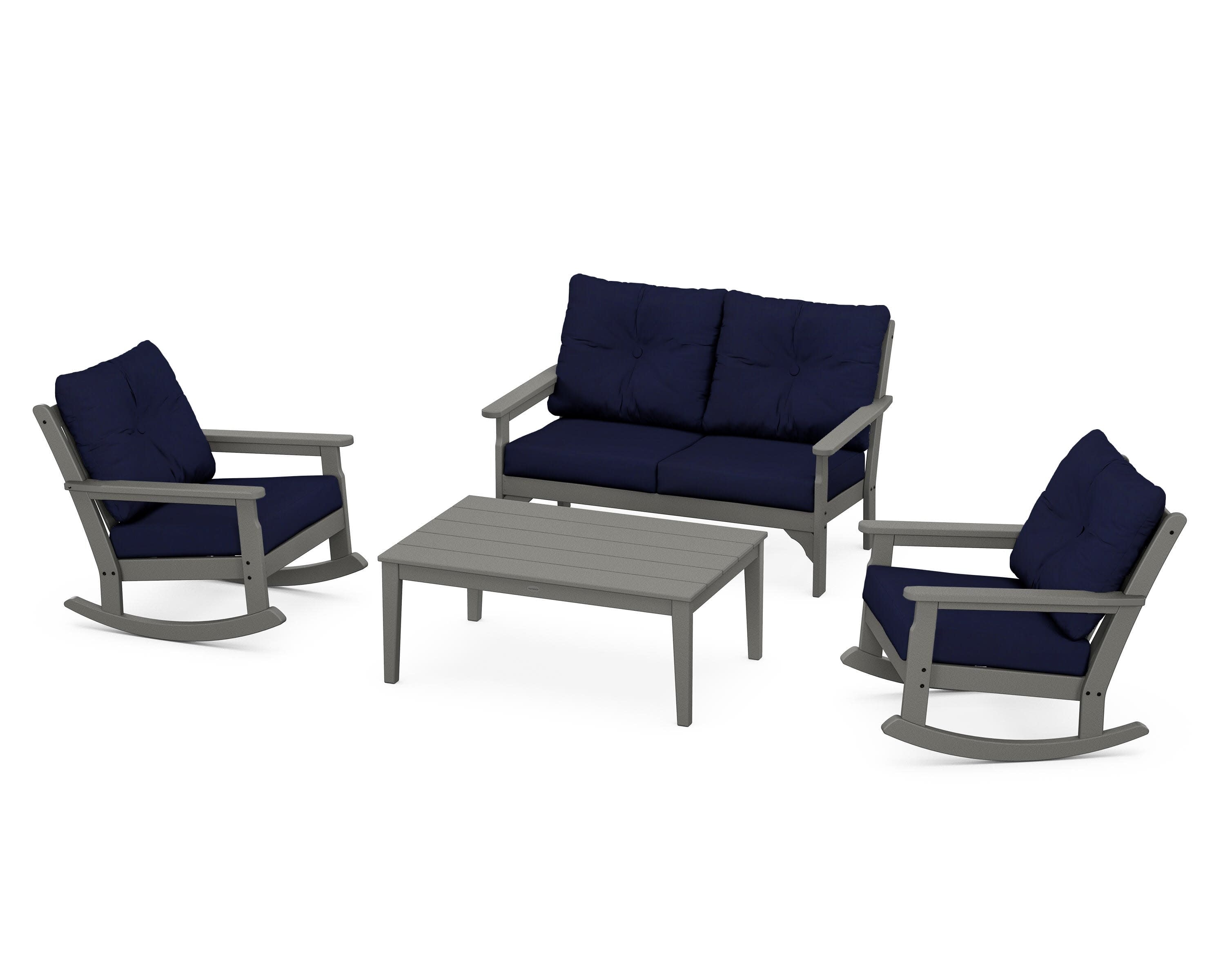 Vineyard 4-Piece Deep Seating Rocking Chair Set in Slate Grey / Navy