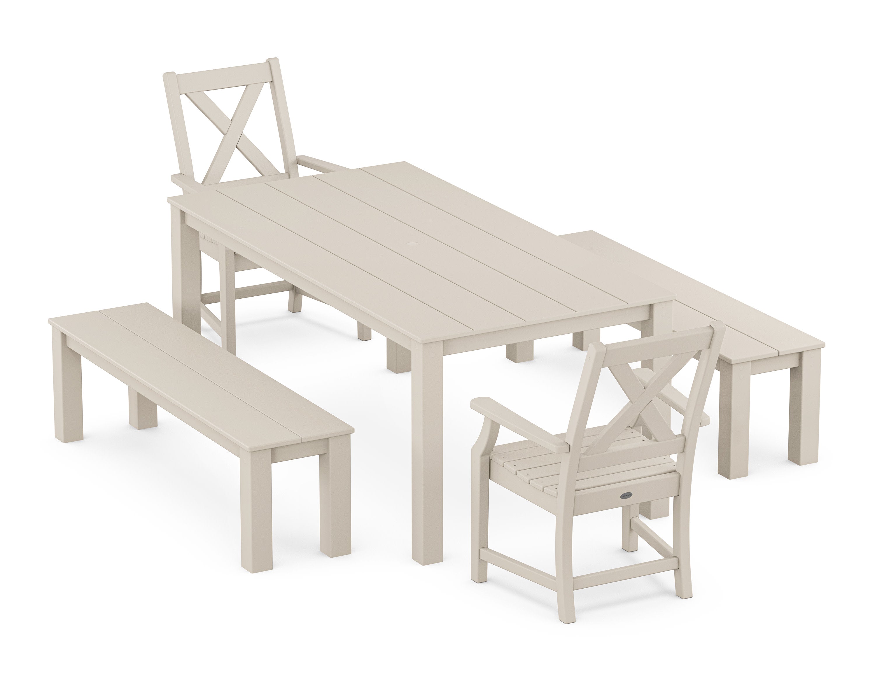 Braxton 5-Piece Parsons Dining Set with Benches in Sand