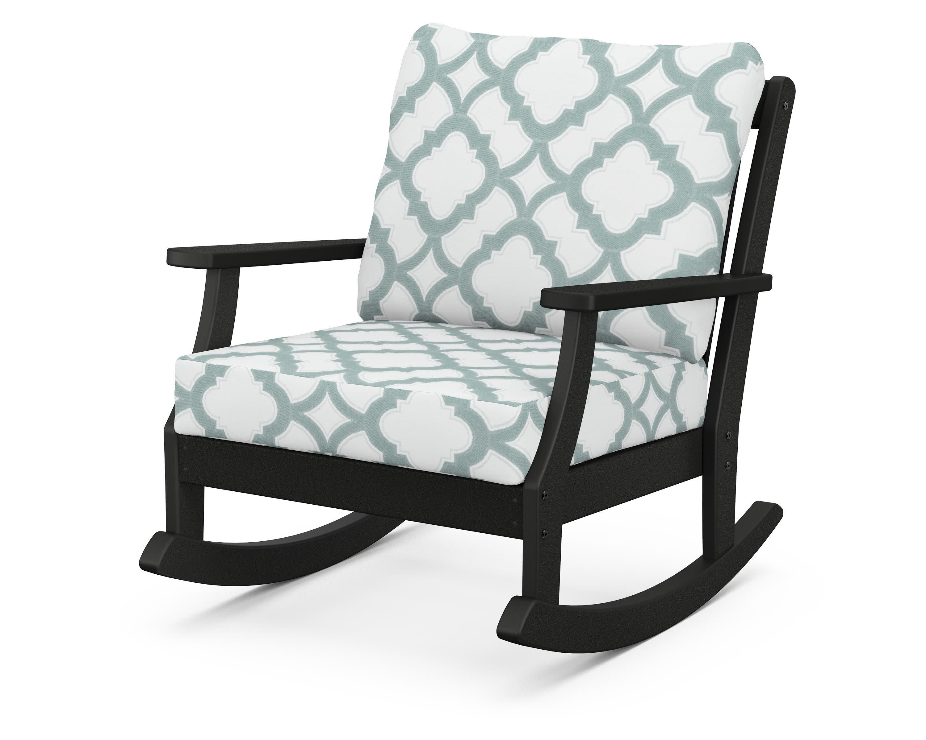 Braxton Deep Seating Rocking Chair in Black / Trellis Glacier Spa