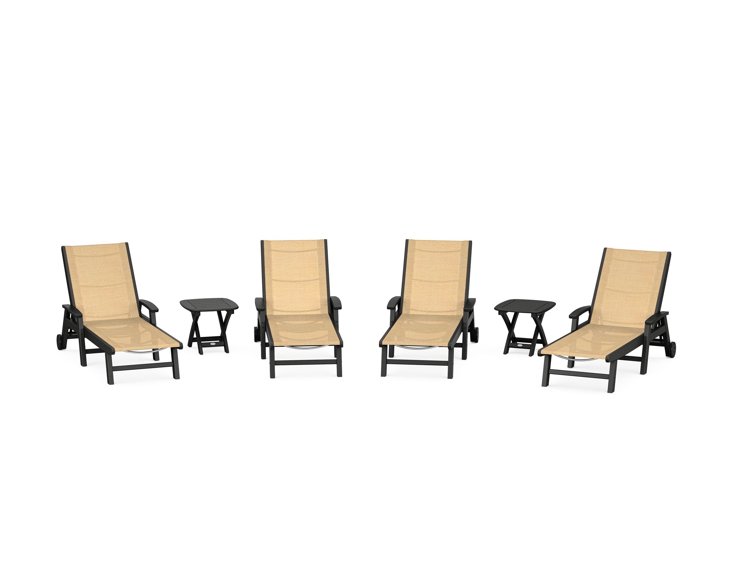 Coastal Chaise 6-Piece Set with Wheels in Black / Dupioni Apricot Sling
