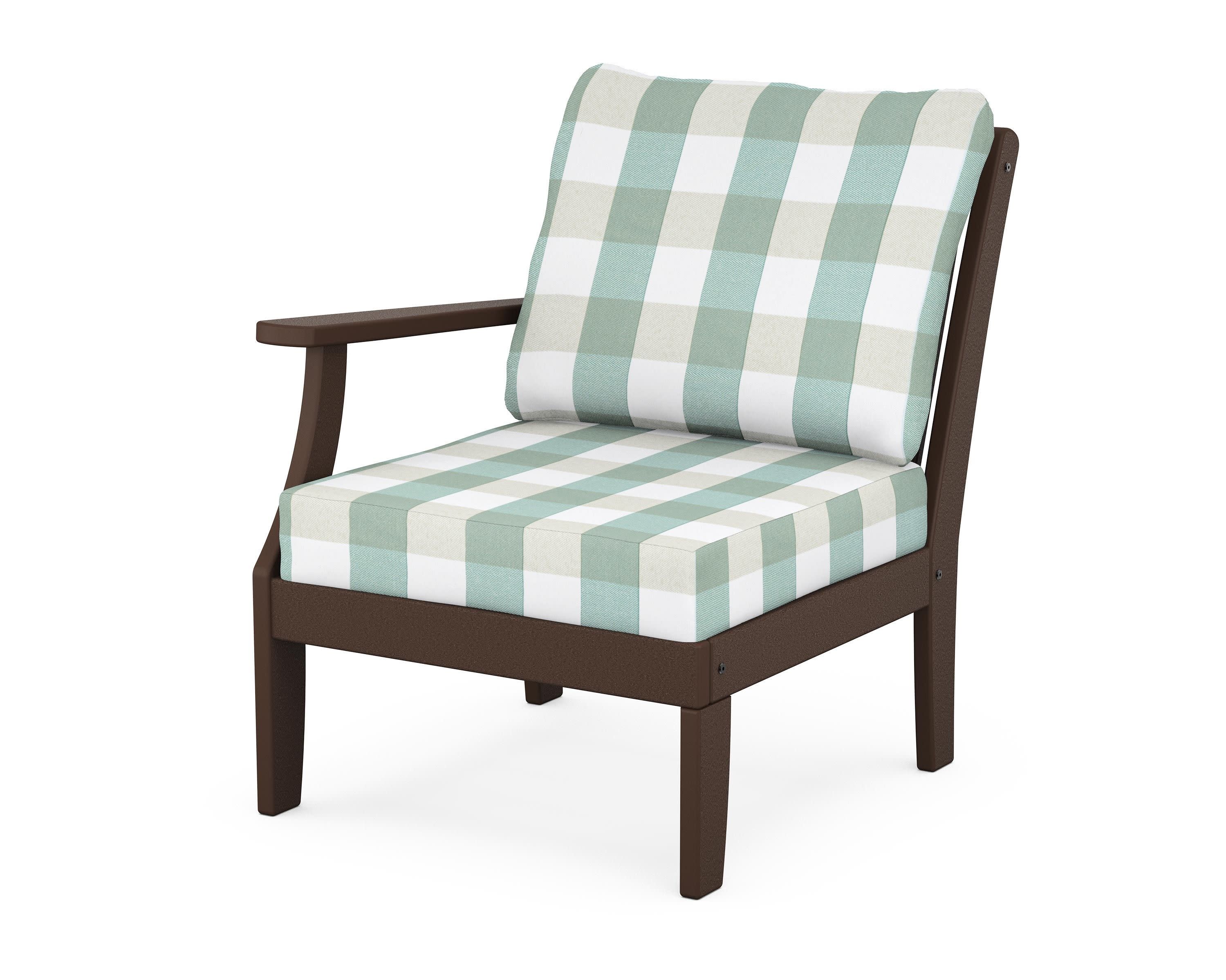 Braxton Modular Left Arm Chair in Mahogany / Buffalo Plaid Glacier Spa