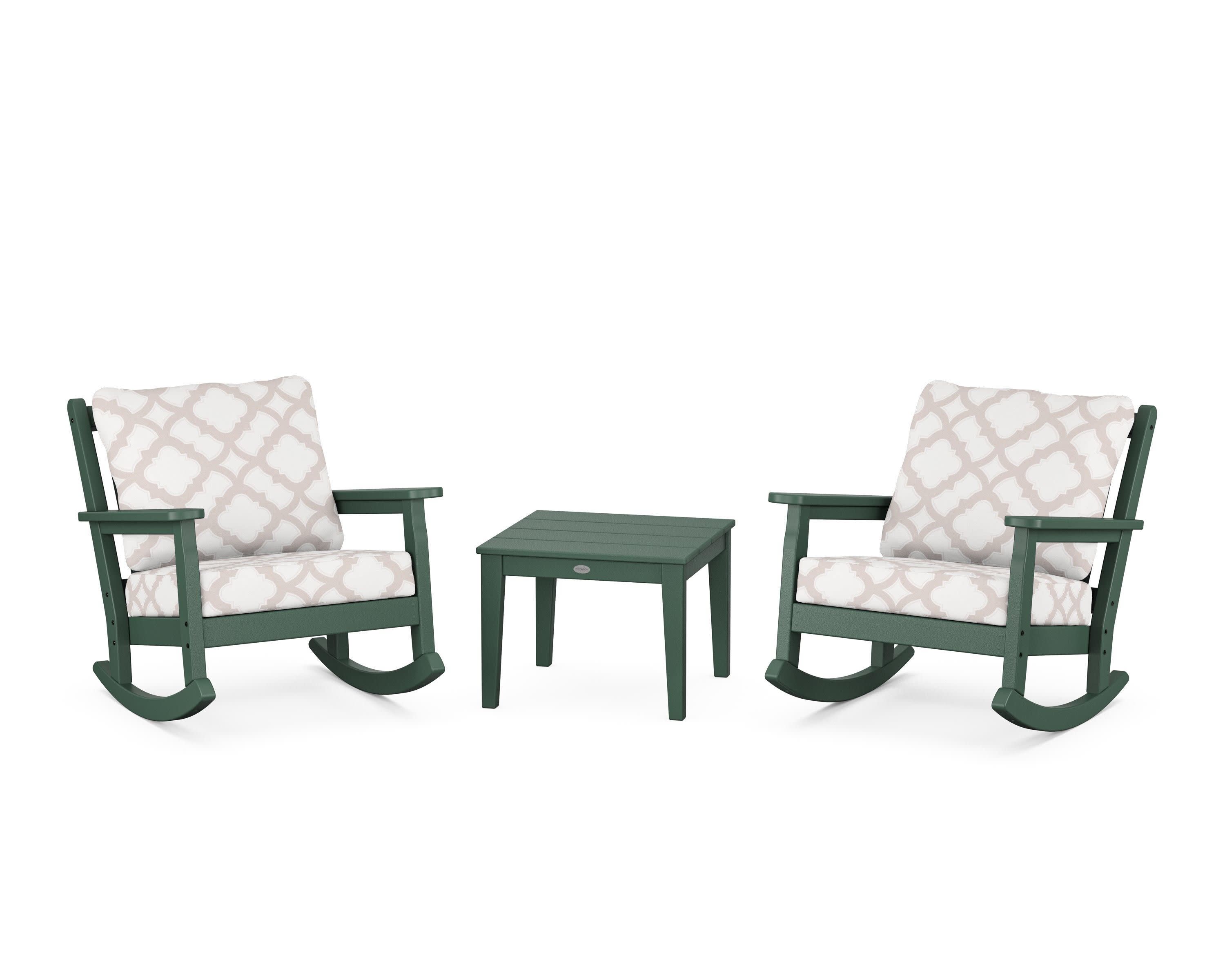 Chippendale 3-Piece Deep Seating Rocker Set in Green / Trellis Dune Burlap