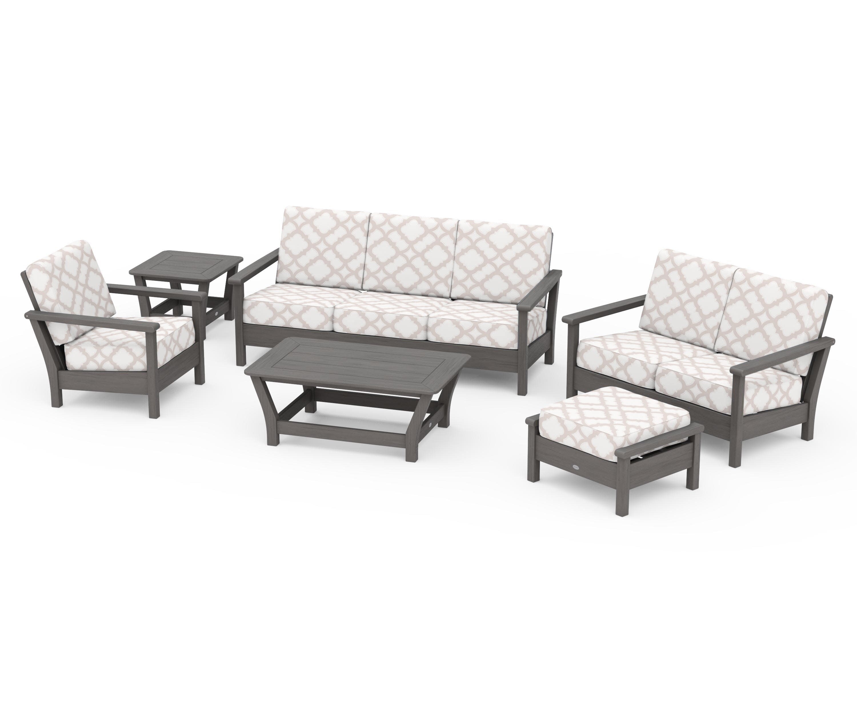 Harbour 6-Piece Outdoor Living Set in Driftwood / Trellis Dune Burlap