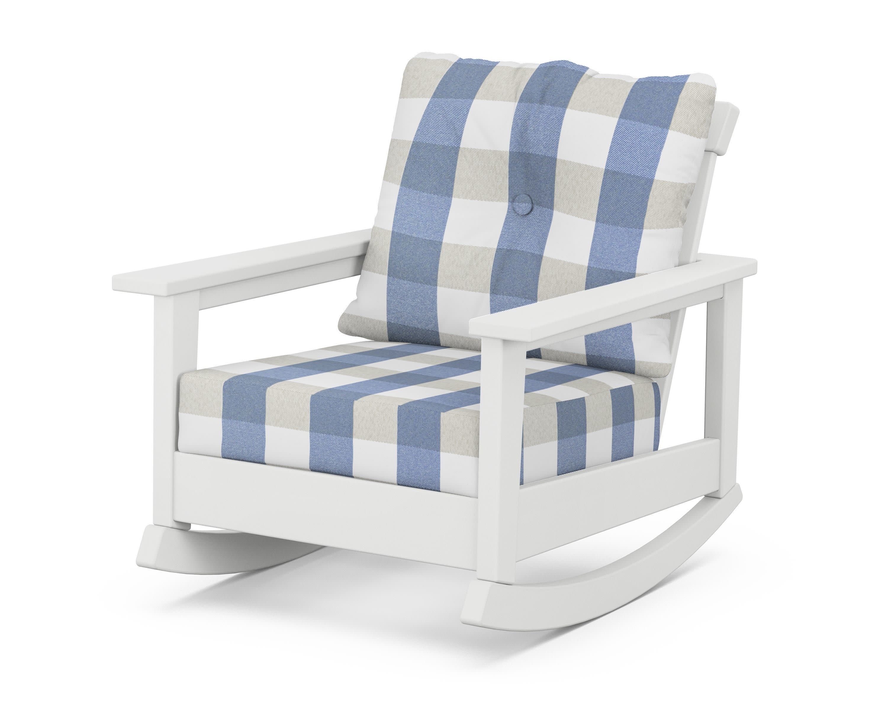 Prescott Deep Seating Rocking Chair in White / Buffalo Plaid Sky Blue
