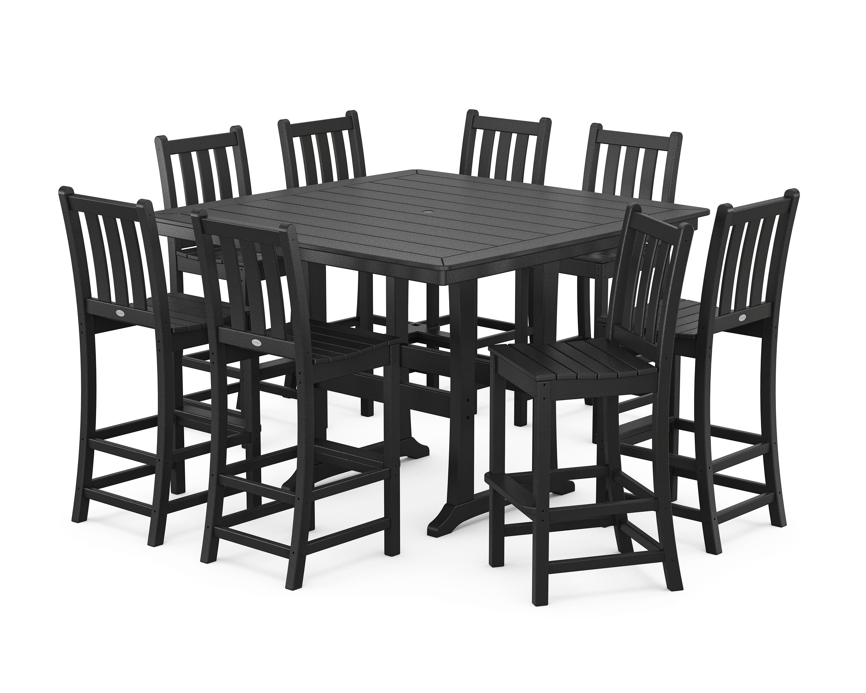 Traditional Garden 9-Piece Nautical Trestle Bar Set in Black