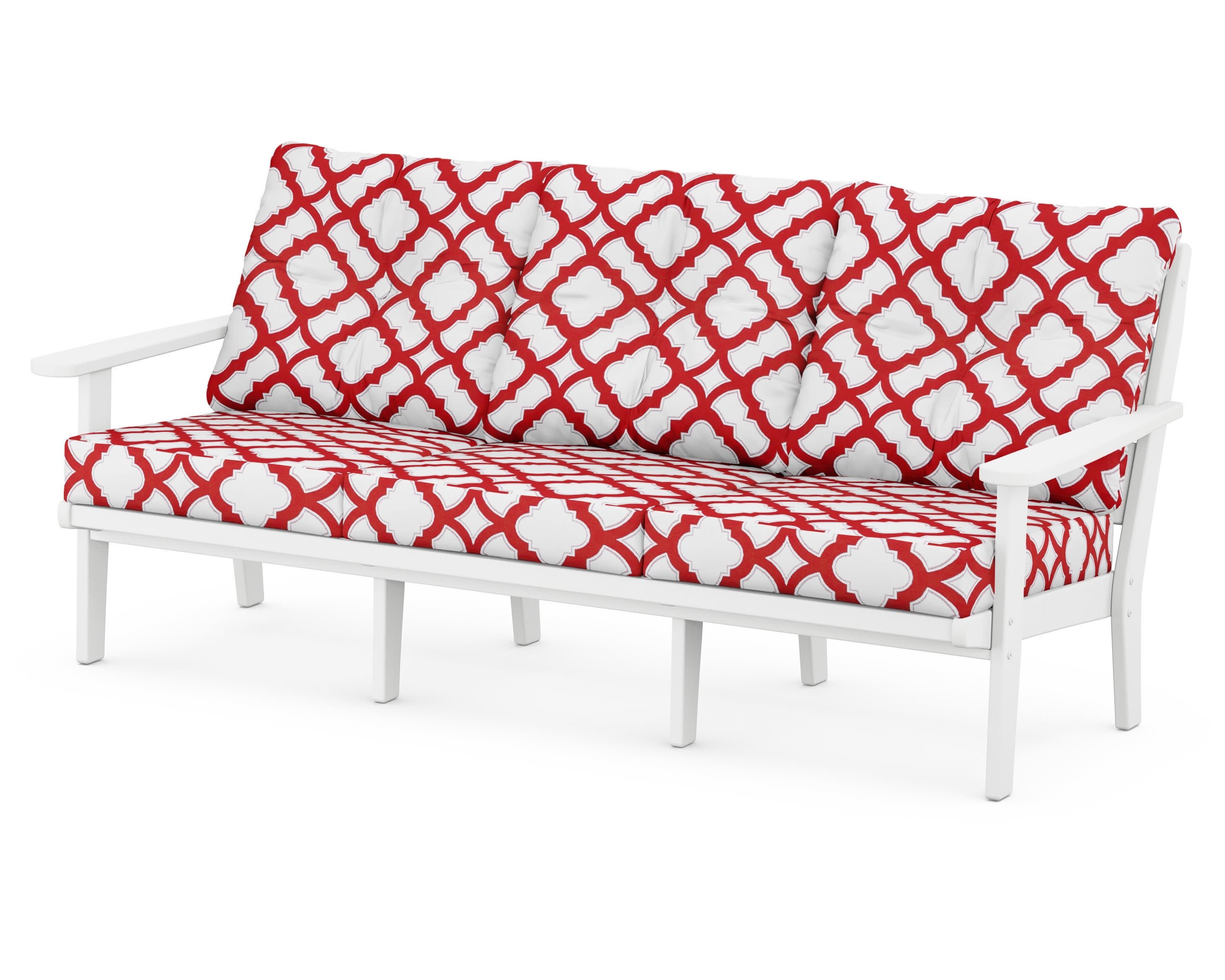 Lakeside Deep Seating Sofa in White / Trellis Crimson