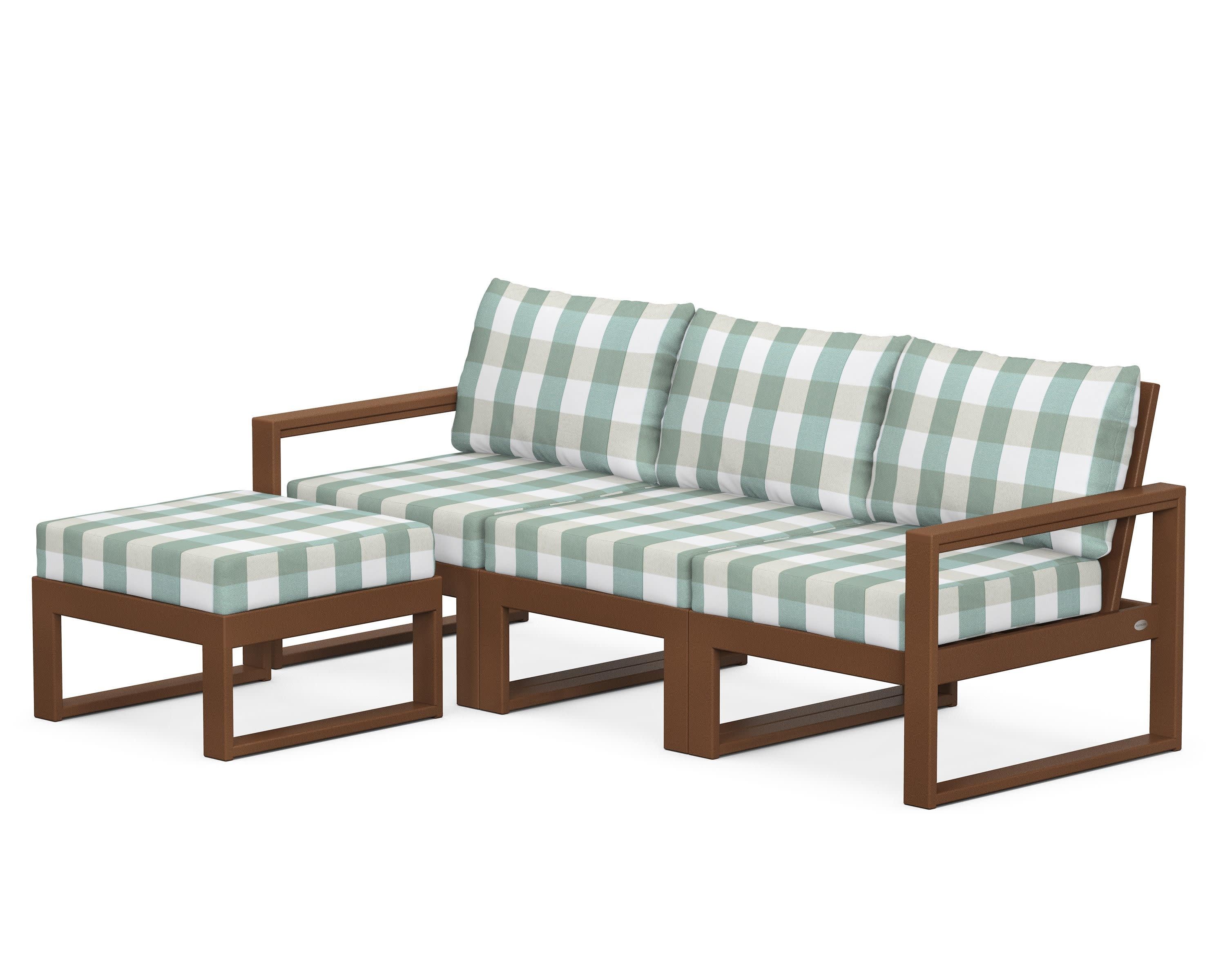 EDGE 4-Piece Modular Deep Seating Set with Ottoman in Teak / Buffalo Plaid Glacier Spa
